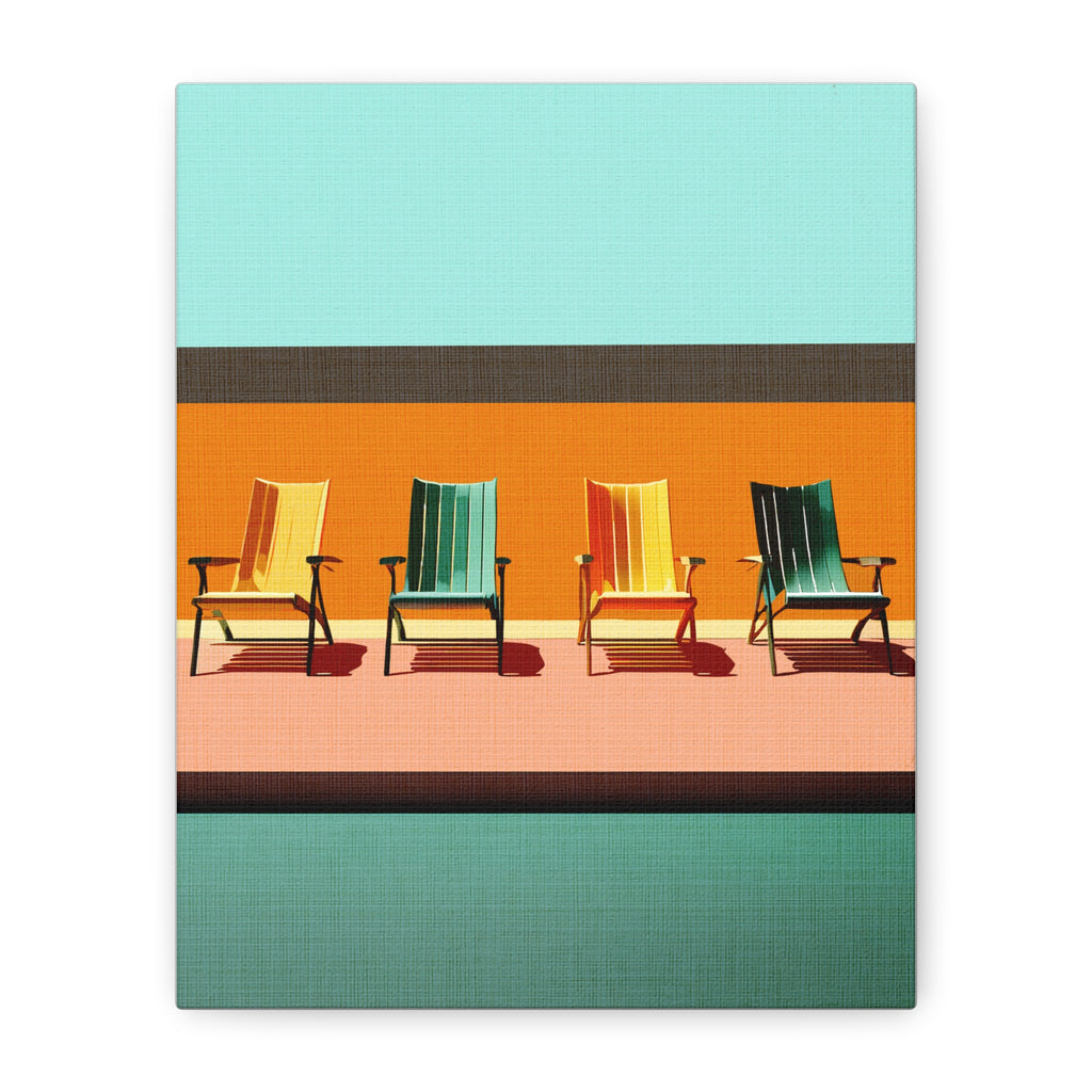 Midwest Modern Summer Vacation Pool Beach Chairs Art Print - Matte Canvas, Stretched, 1.25"