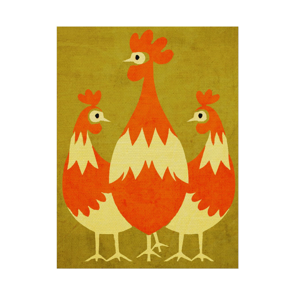 Midwest Modern Pop Art Chicken Trio Print Rolled Poster | Farmhouse Wall Art, Rustic Decor, Animal Print, Kitchen Decor, Gift For Chicken Lovers