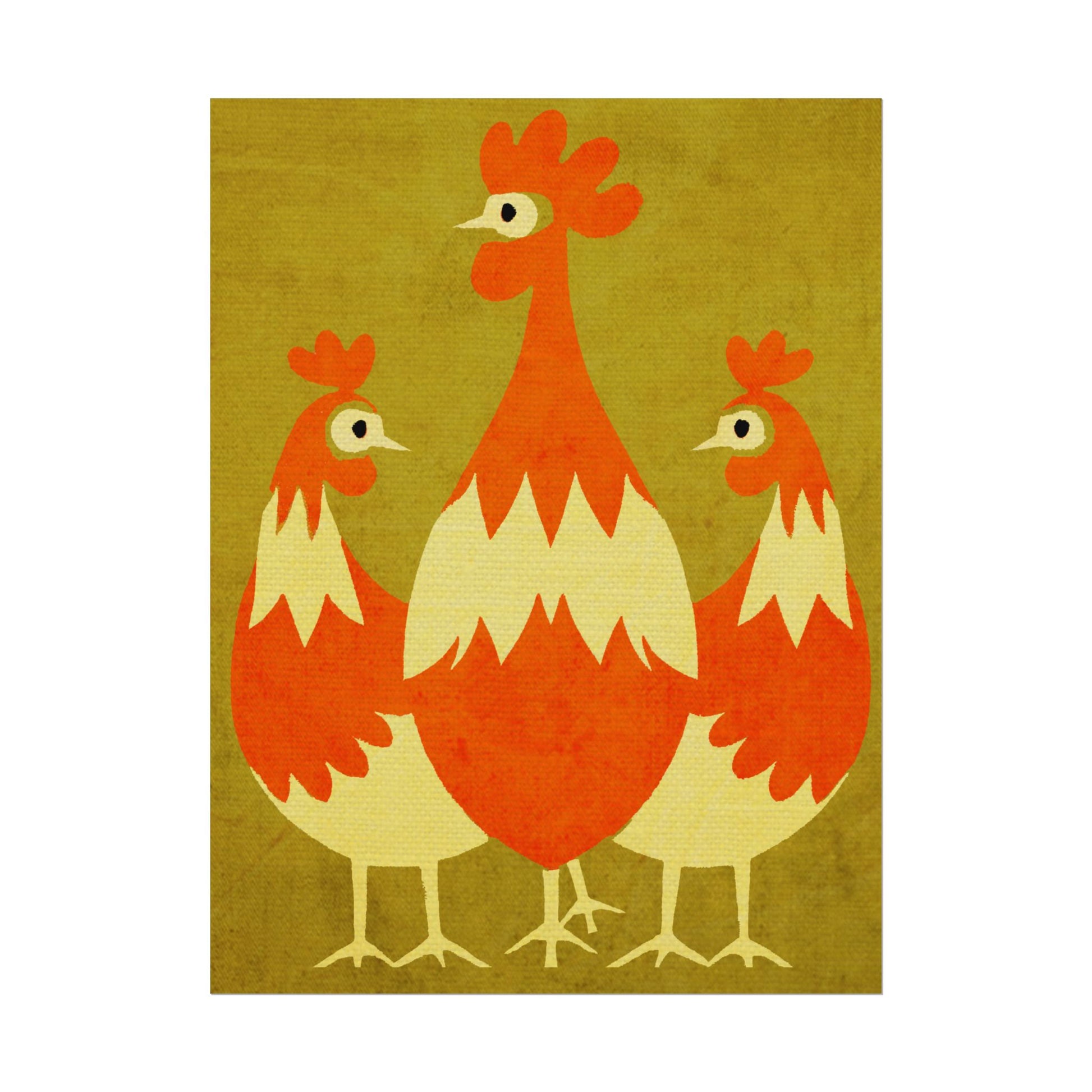 Midwest Modern Pop Art Chicken Trio Print Rolled Poster | Farmhouse Wall Art, Rustic Decor, Animal Print, Kitchen Decor, Gift For Chicken Lovers