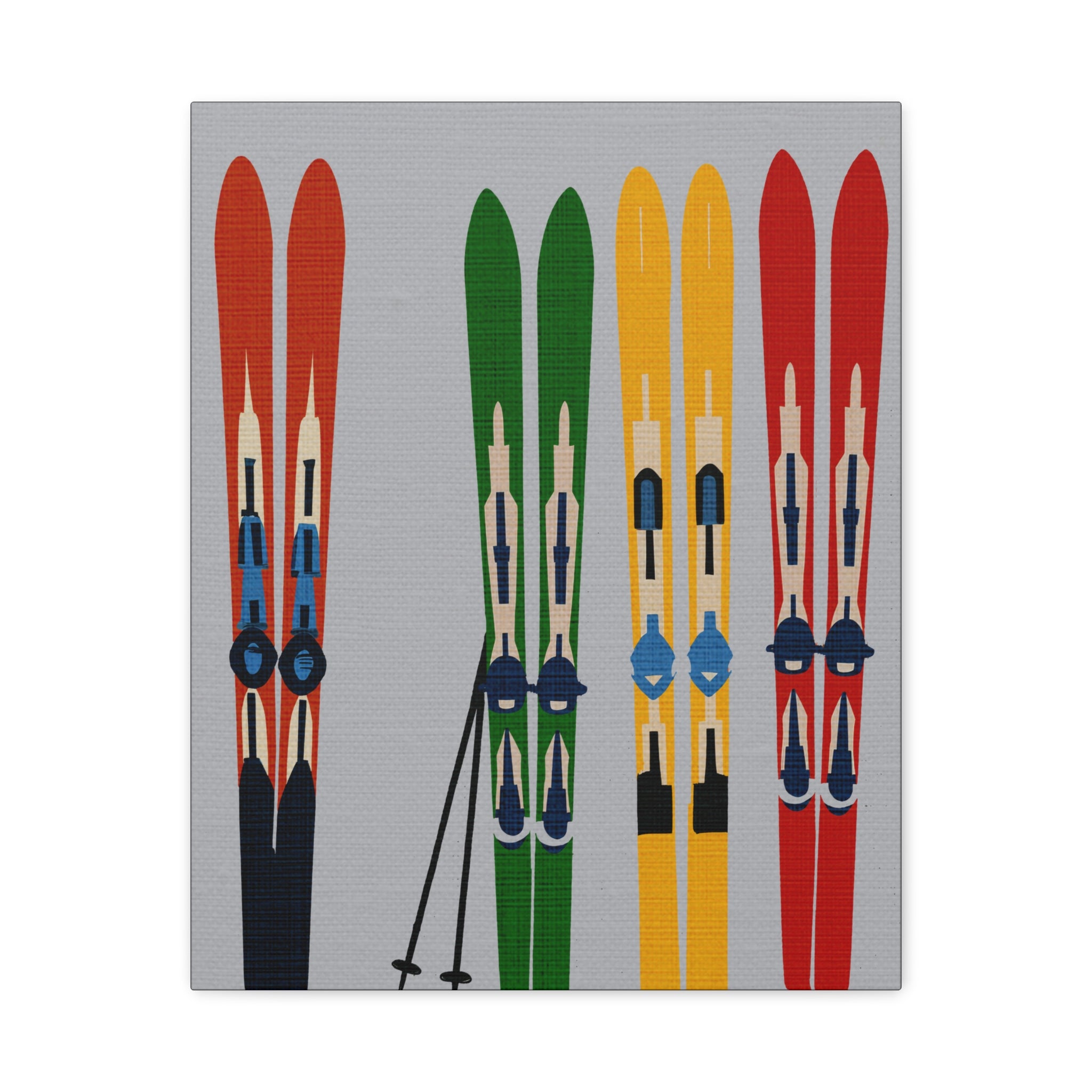 Midwest Mod Seasonal Winter Art Print Skis on Display - Matte Canvas, Stretched, 1.25"