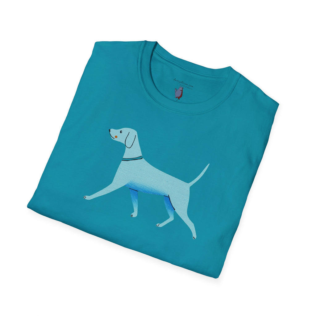 Midwest Modern Walking Blue Dog - 100% Cotton Graphic Tee - animal lovers, dogs, canines, blue