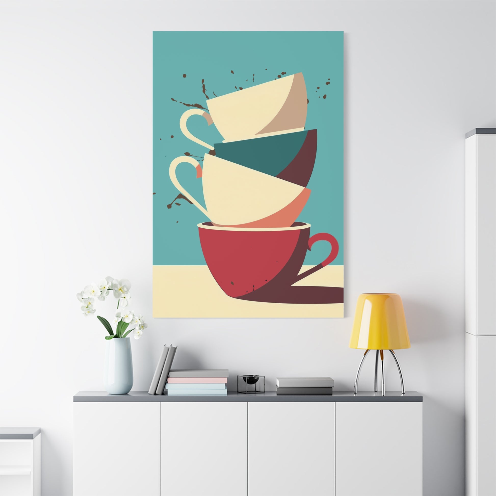 Modern Balancing Coffee Cup Art Print - Matte Canvas, Stretched, 1.25"