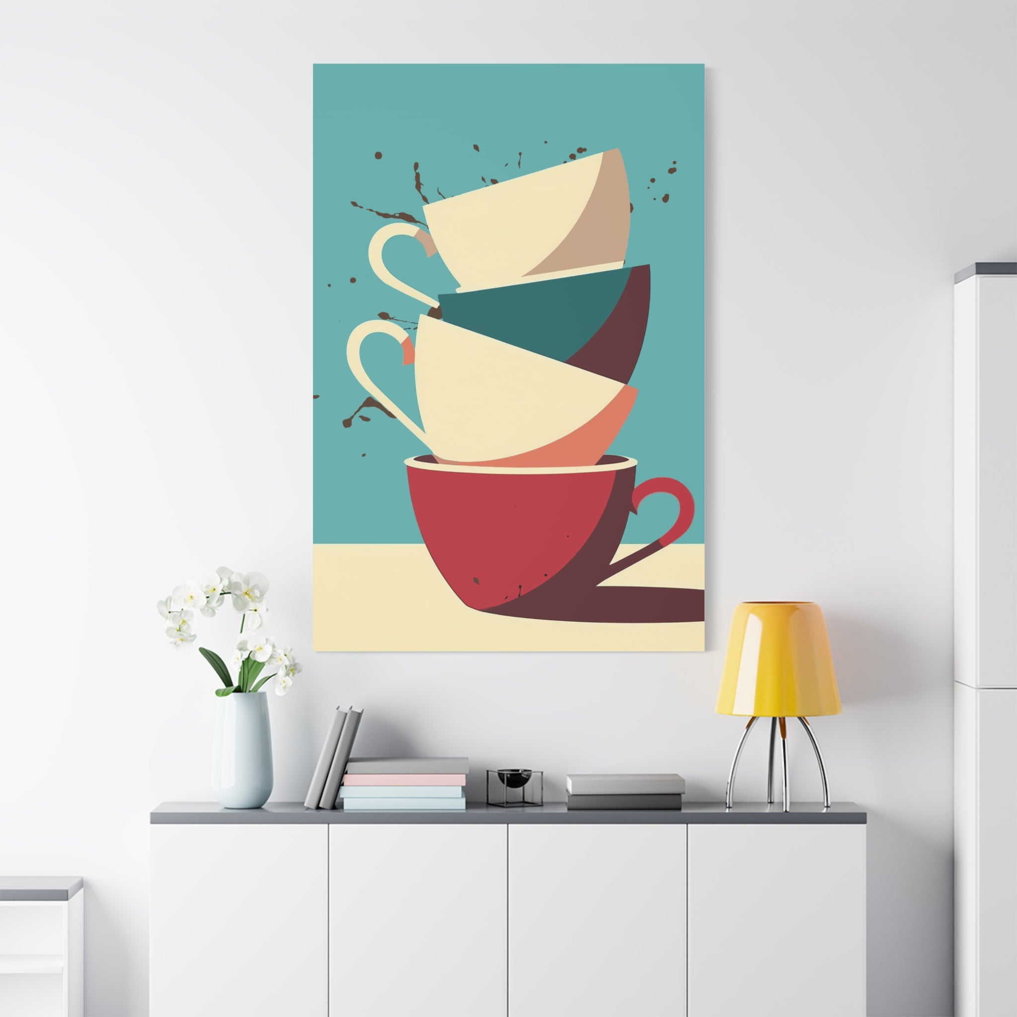 Modern Balancing Coffee Cup Art Print - Matte Canvas, Stretched, 1.25"