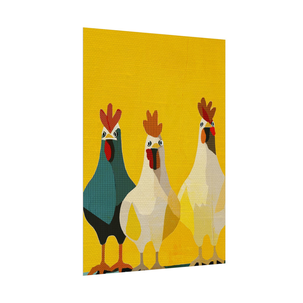 Midwest Modern Pop Art Chicken Trio Two Print Rolled Poster | Farmhouse Wall Art, Rustic Decor, Animal Print, Kitchen Decor, Gift For Chicken Lovers