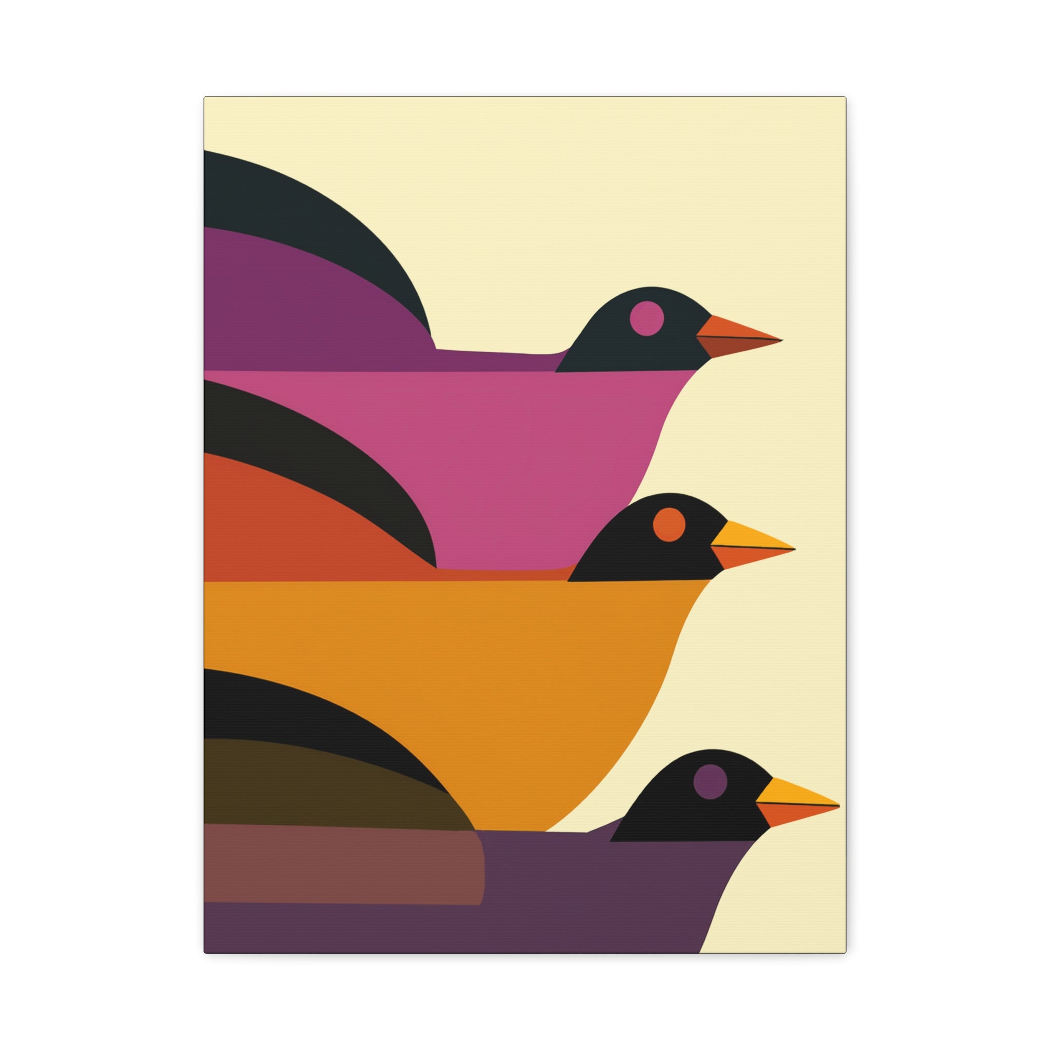 Midwest Modern Retro Bird Trio Pop Art Print - Matte Canvas, Stretched, 1.25"