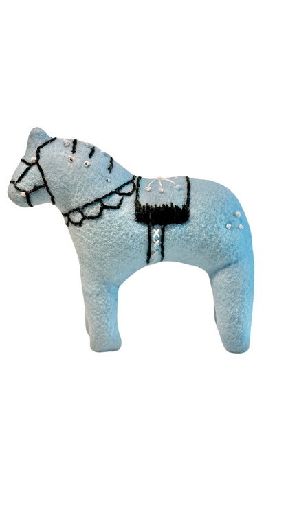 One of a Kind Embroidered Dala Horse Art Textile Plush Decor