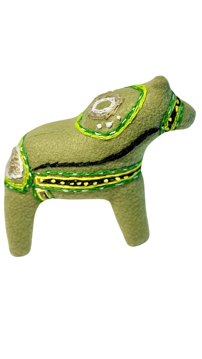 One of a Kind Embroidered Dala Horse Art Textile Plush Decor