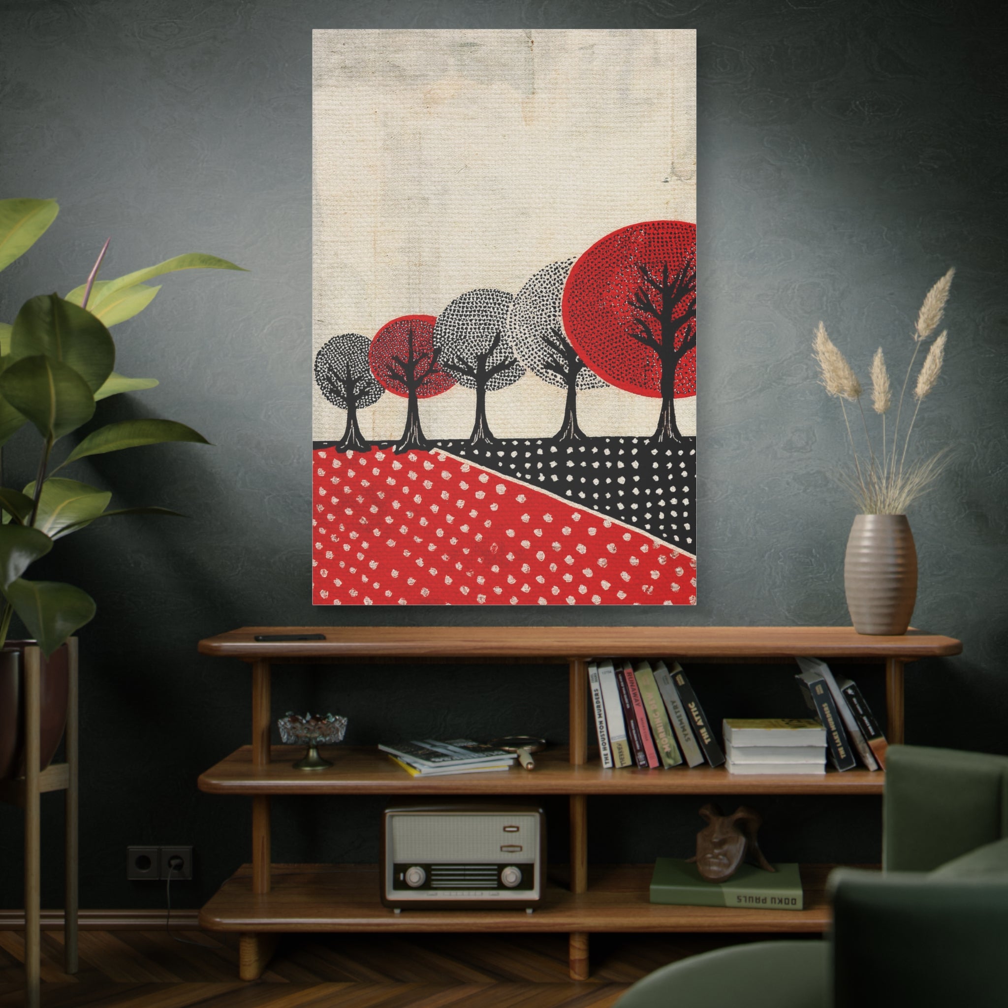Modern Black and Red Prairie Landscape - Matte Canvas, Stretched, 1.25"