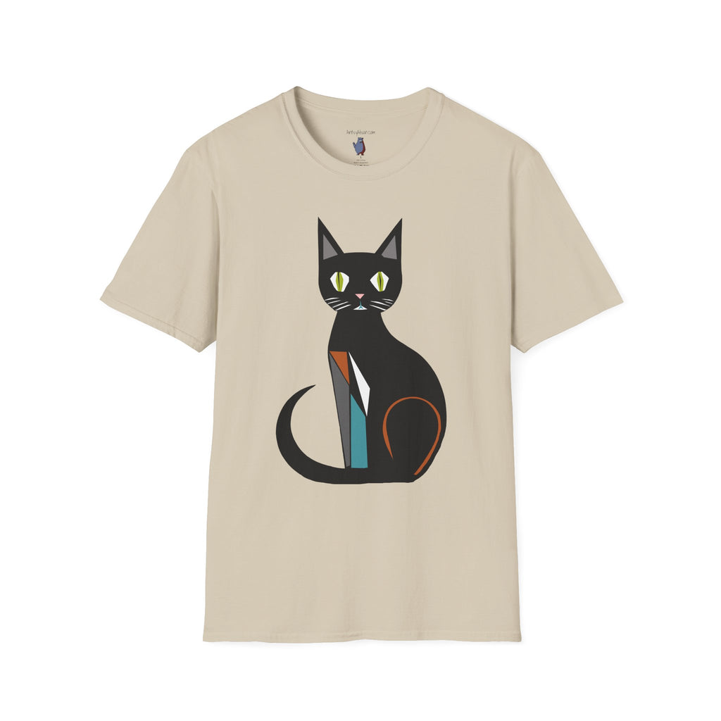 Modern Black Cat Graphic Art Tee - 100% Cotton T-Shirt