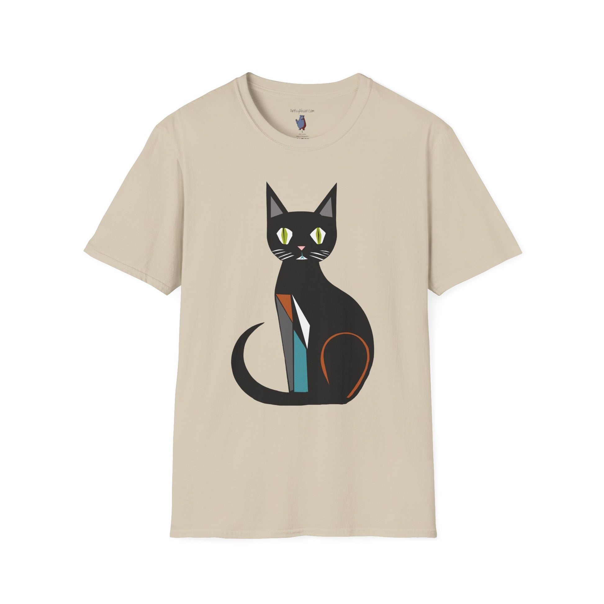 Modern Black Cat Graphic Art Tee - 100% Cotton T-Shirt