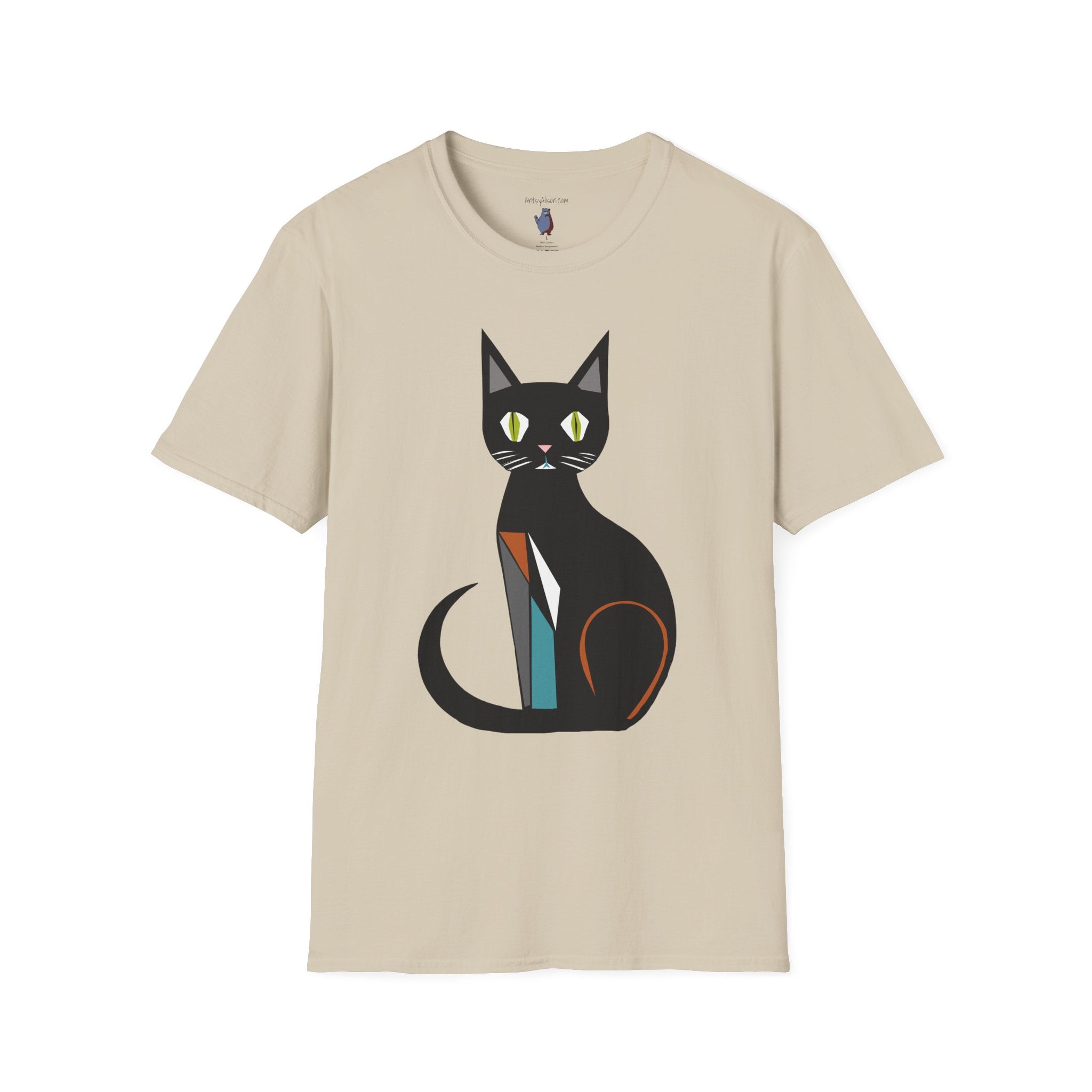 Modern Black Cat Graphic Art Tee - 100% Cotton T-Shirt