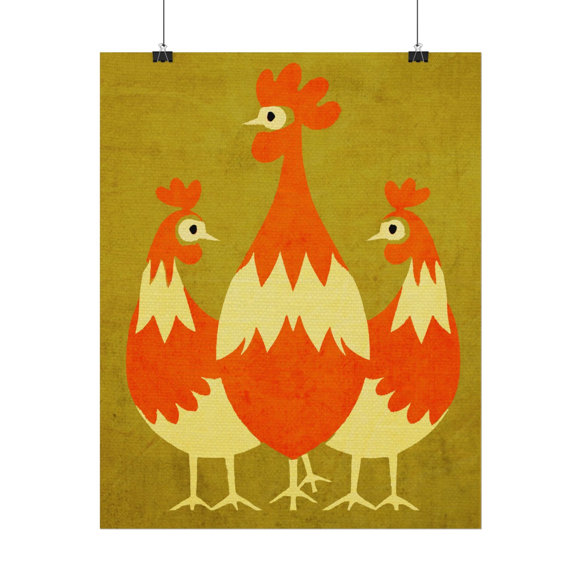 Midwest Modern Pop Art Chicken Trio Print Rolled Poster | Farmhouse Wall Art, Rustic Decor, Animal Print, Kitchen Decor, Gift For Chicken Lovers