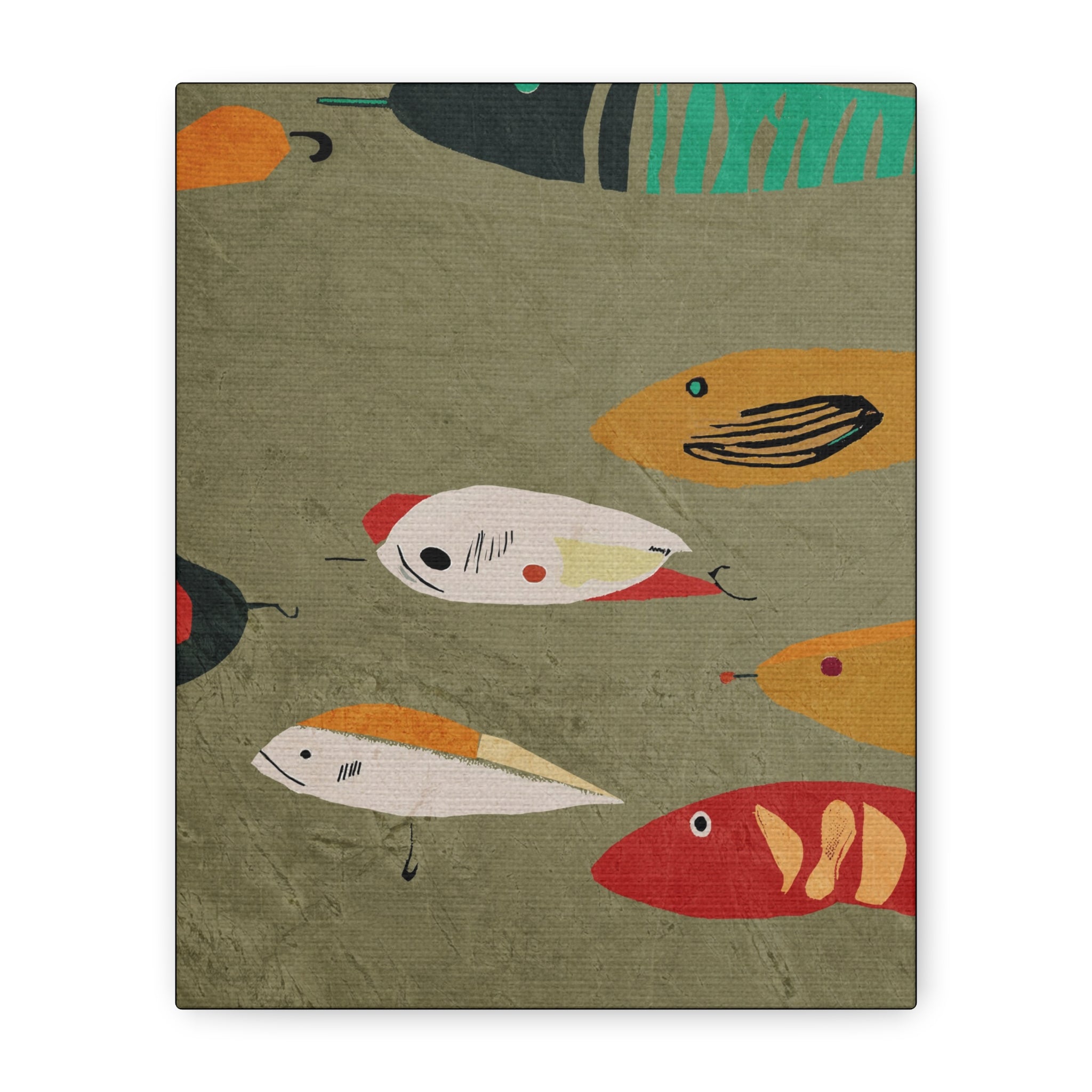 Vintage Fishing Lures #2 Cabin Pop Art Print - Matte Canvas, Stretched, 1.25" -  home decor, wall art, fishing, vintage, cabin, cottage, shabby