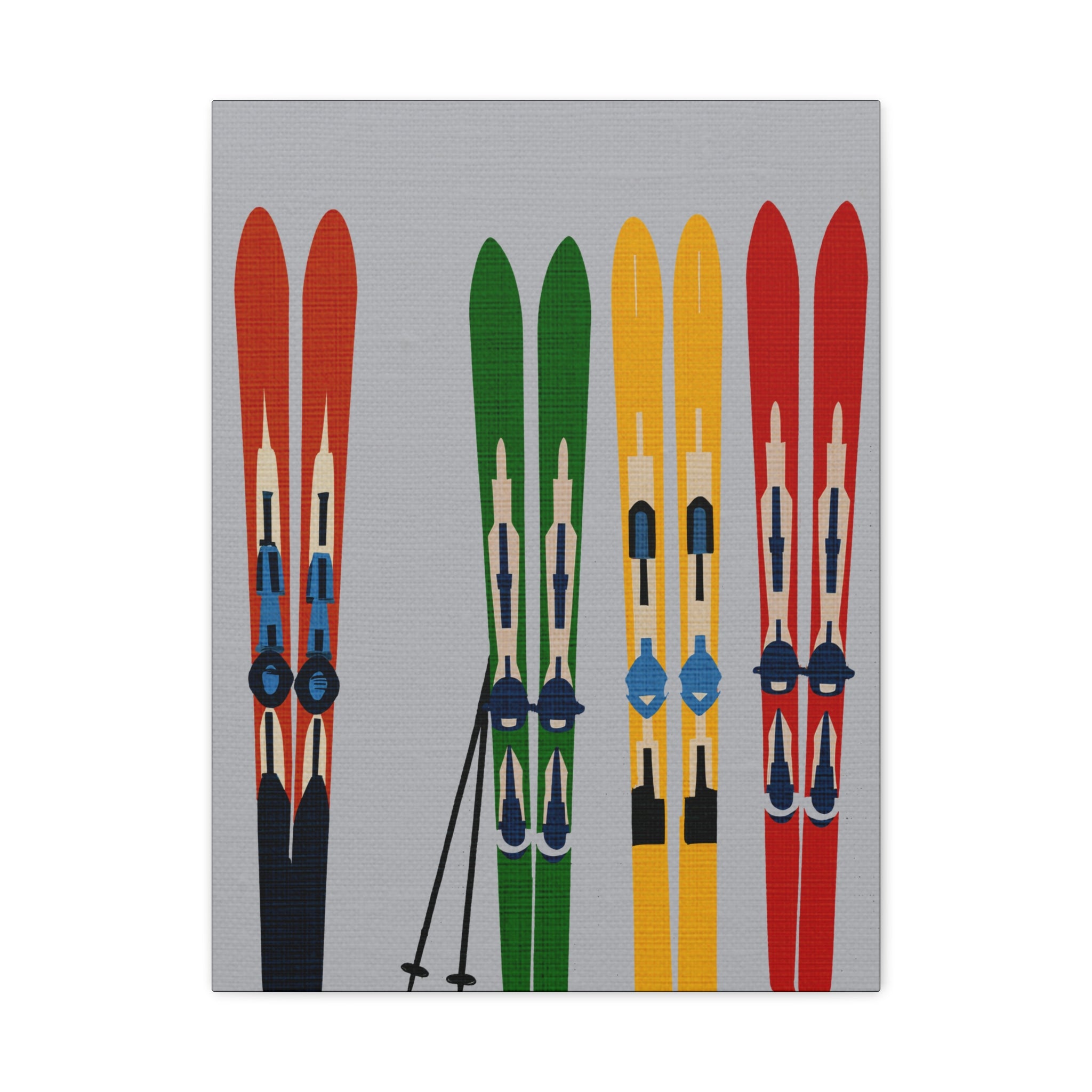 Midwest Mod Seasonal Winter Art Print Skis on Display - Matte Canvas, Stretched, 1.25"