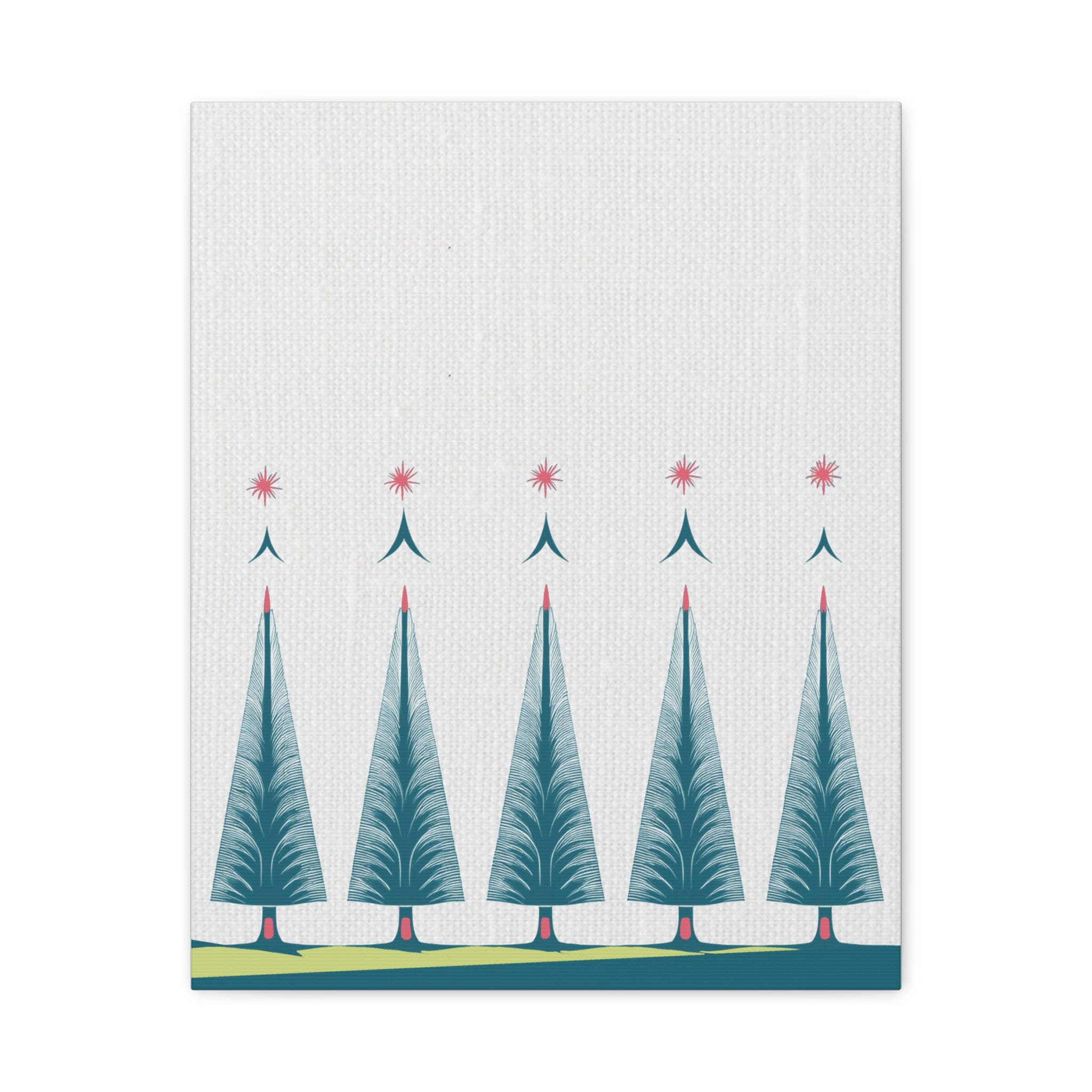 Midwest Mod Holiday Five Folk Trees Print- Matte Canvas, Stretched, 1.25", holiday decor, Christmas, Trees, Whimsical, Scandi, Folk