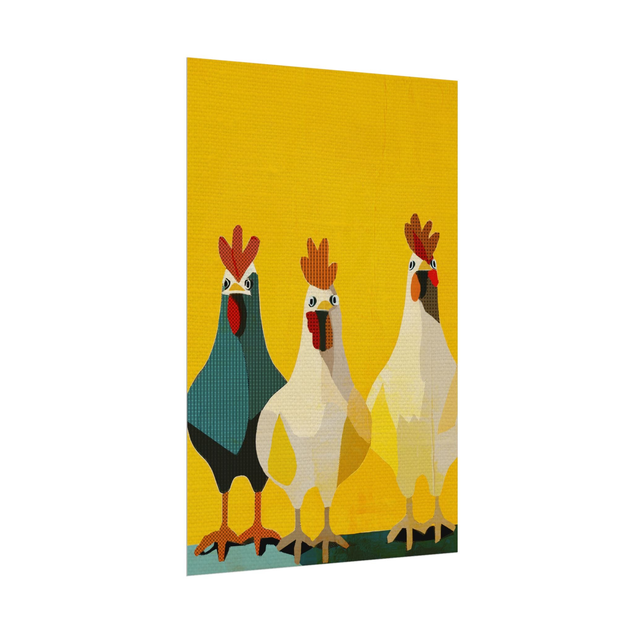 Midwest Modern Pop Art Chicken Trio Two Print Rolled Poster | Farmhouse Wall Art, Rustic Decor, Animal Print, Kitchen Decor, Gift For Chicken Lovers