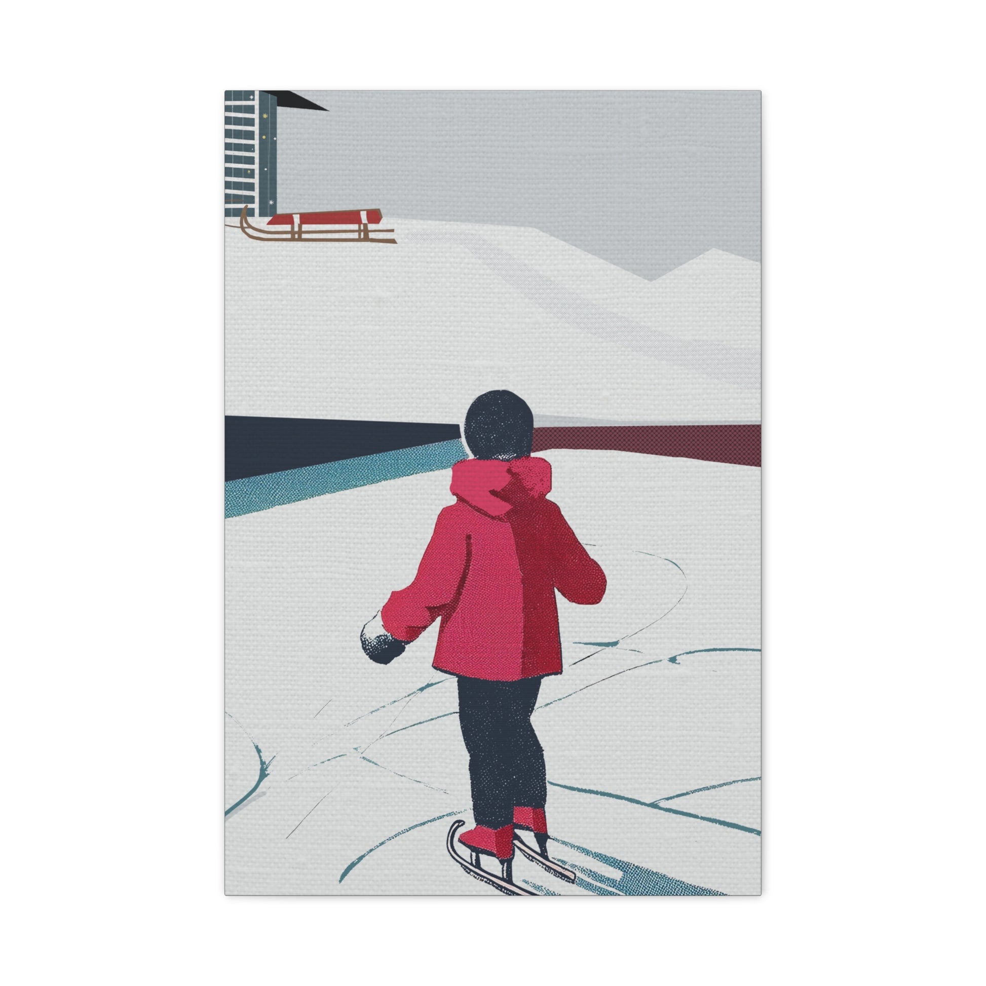 Midwest Mod To Skate or To Sled Winter Art Print - Matte Canvas, Stretched, 1.25"