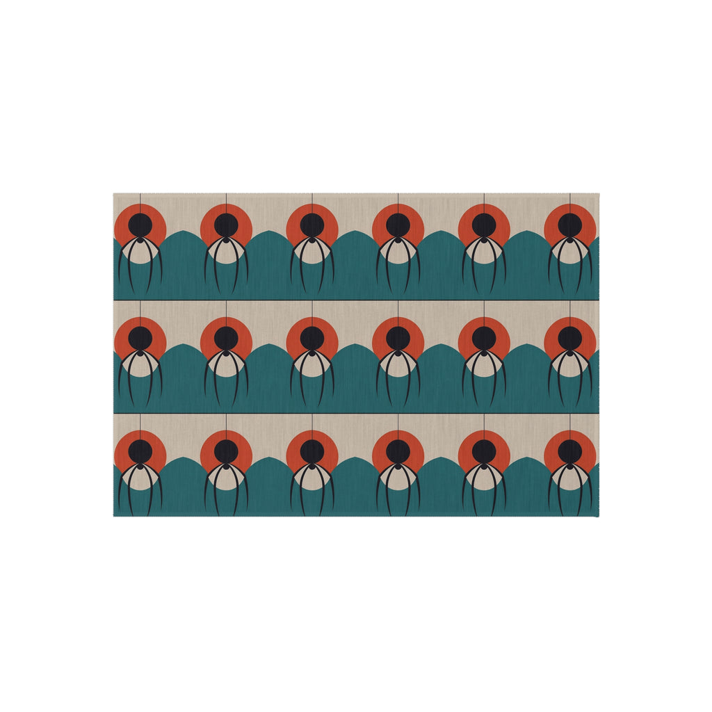 Mid-Century Modern Style Halloween Spider Pattern Outdoor Rug — Retro Abstract Patio Mat