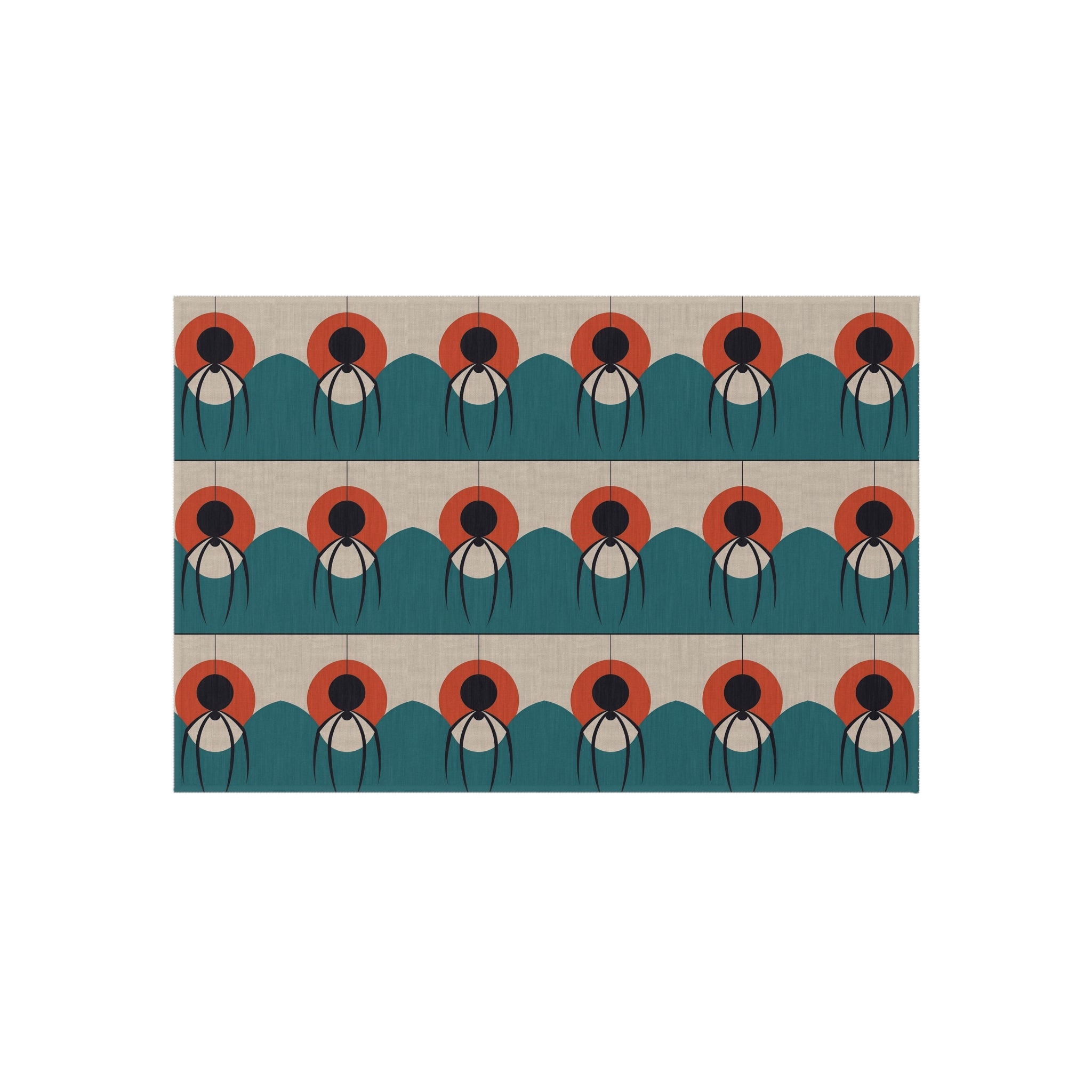 Mid-Century Modern Style Halloween Spider Pattern Outdoor Rug — Retro Abstract Patio Mat