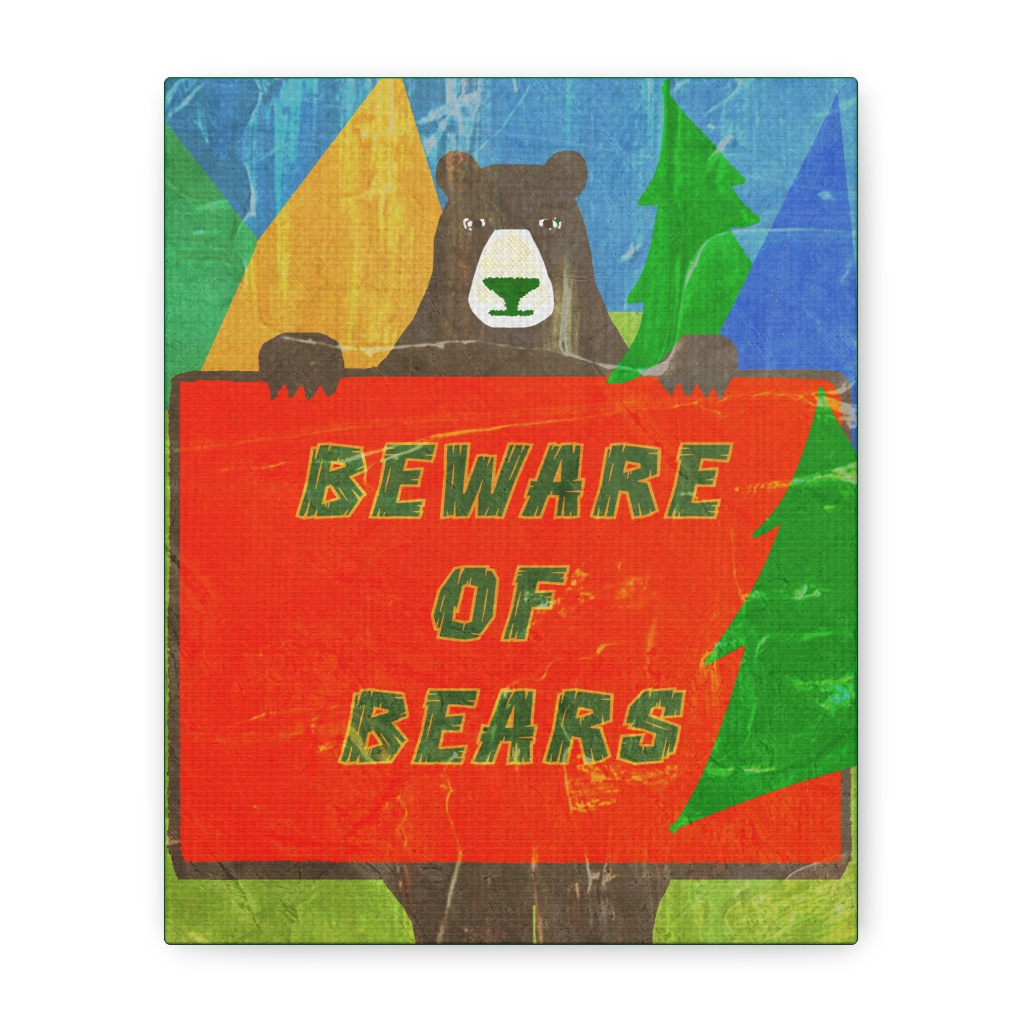 Midwest Modern Campy Beware of Bears Sign  Art Print - Matte Canvas, Stretched, 1.25" -  home decor, wall art, camp, cabin, cottage