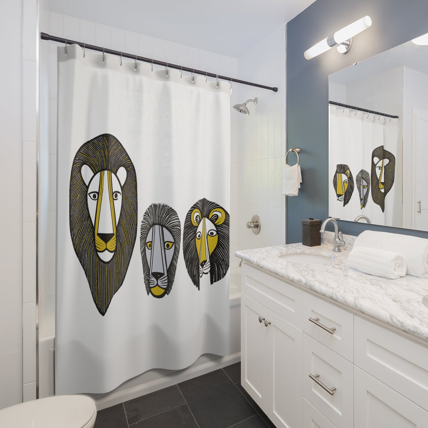 MOD MCM Inspired Lion Lions Graphic Art Shower Curtain