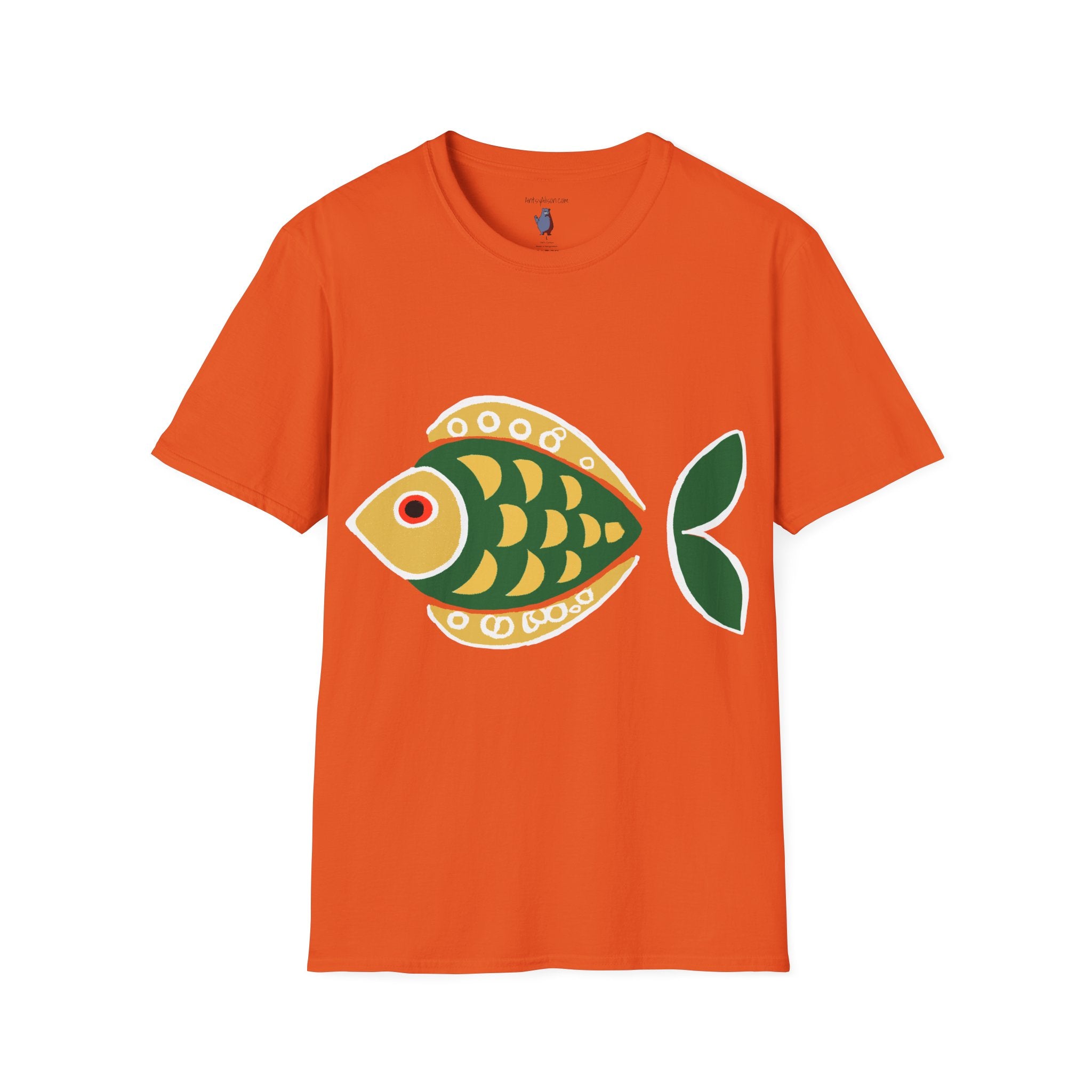 Retro Fish Graphic Art Tee - 100% Cotton T-Shirt