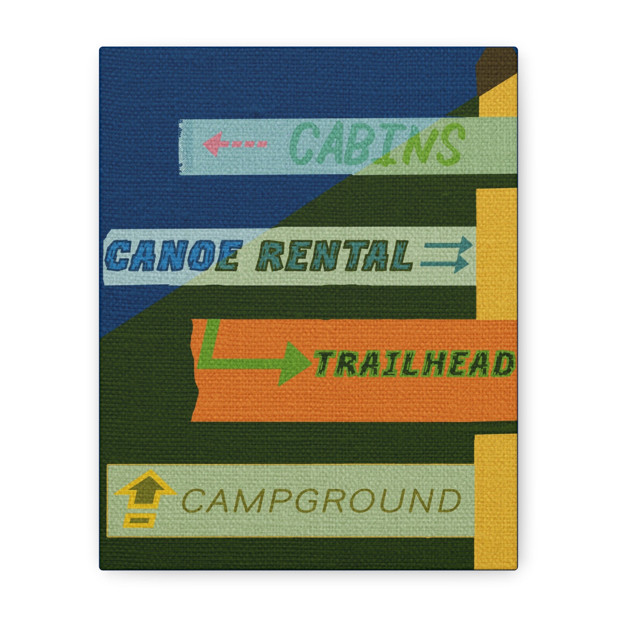 Midwest Modern Campy Campground Directional Sign  Art Print - Matte Canvas, Stretched, 1.25" -  home decor, wall art, space, camp, cabin, cottage