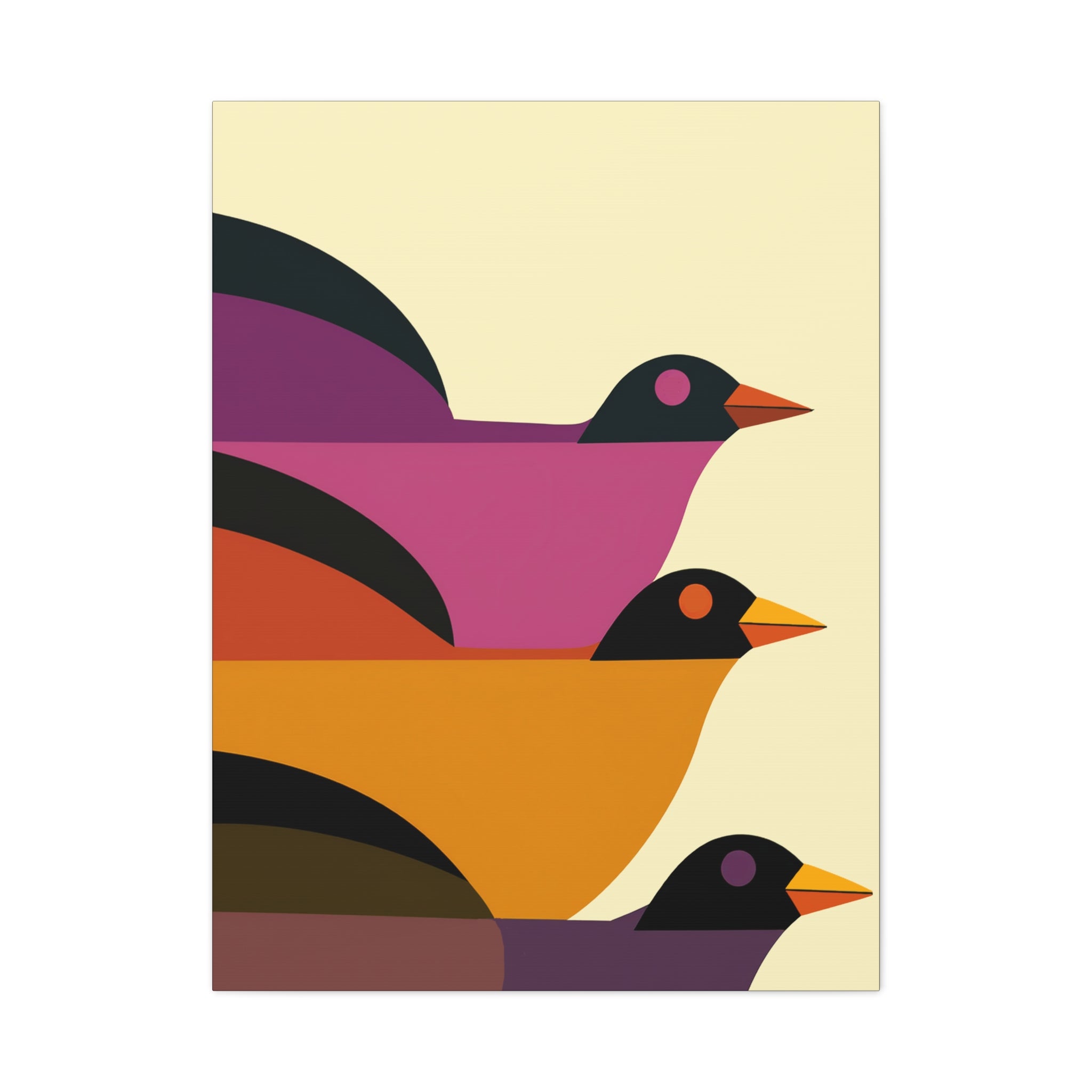 Midwest Modern Retro Bird Trio Pop Art Print - Matte Canvas, Stretched, 1.25"