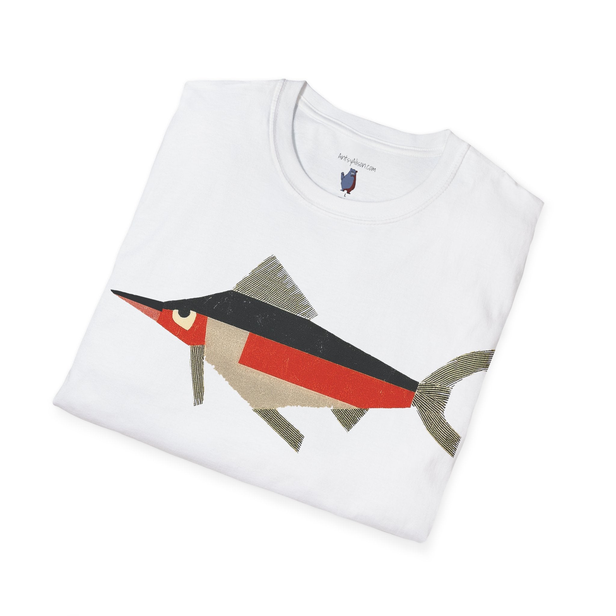 Mod Mad Swordfish Fish Graphic Art Tee - 100% Cotton T-Shirt