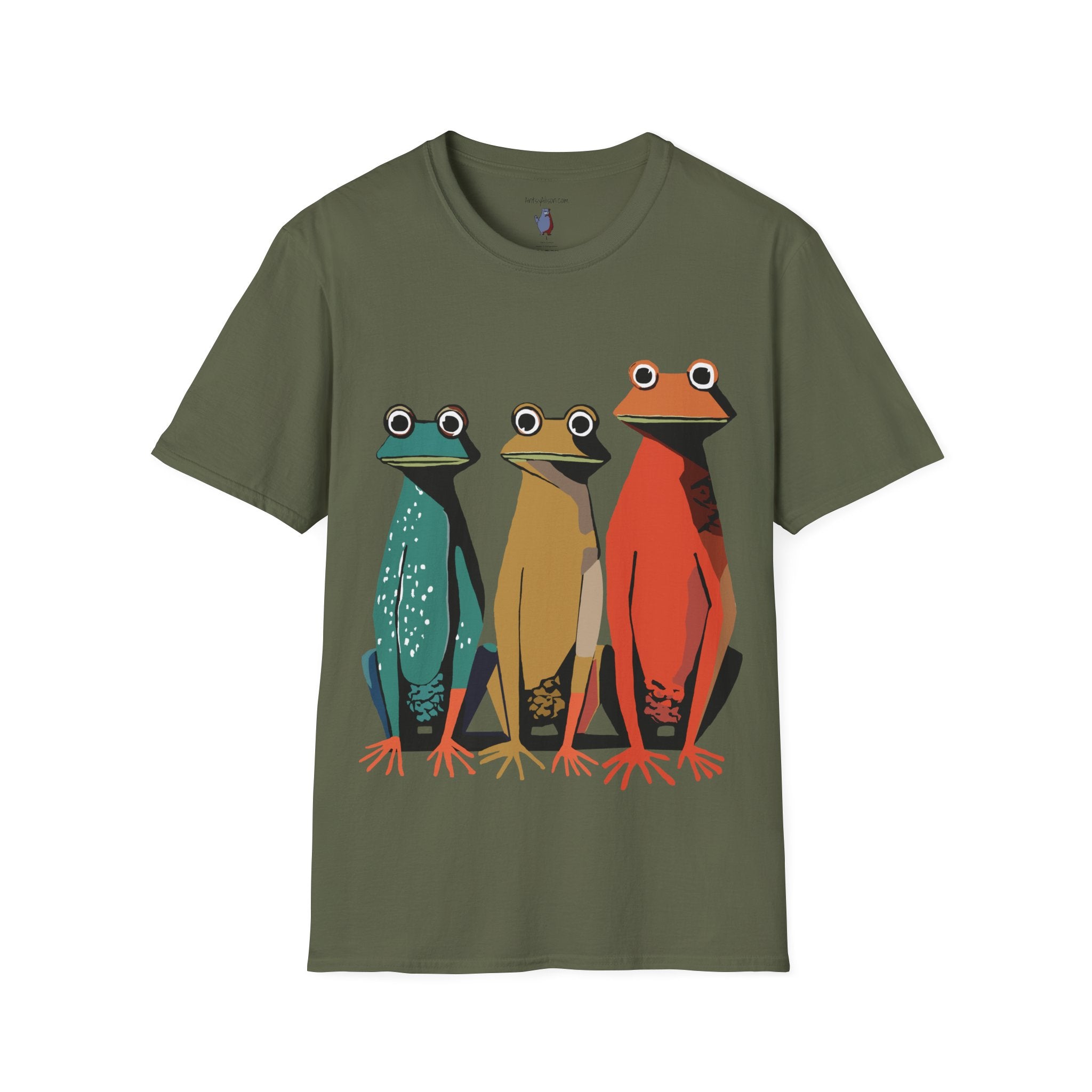 Three Frog Friends Graphic Art Print - 100% Cotton T-Shirt