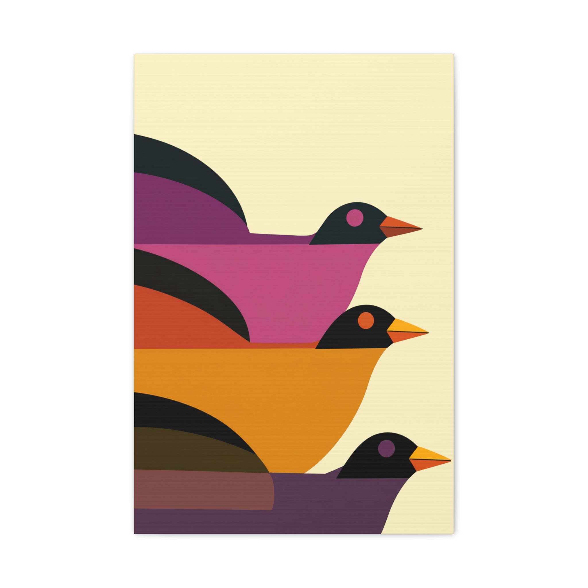 Midwest Modern Retro Bird Trio Pop Art Print - Matte Canvas, Stretched, 1.25"