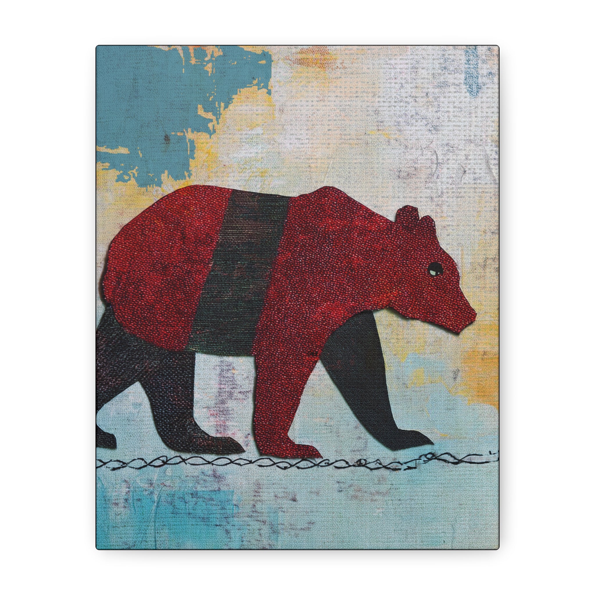 Collage Style Walking Bear - Matte Canvas, Stretched, 1.25"
