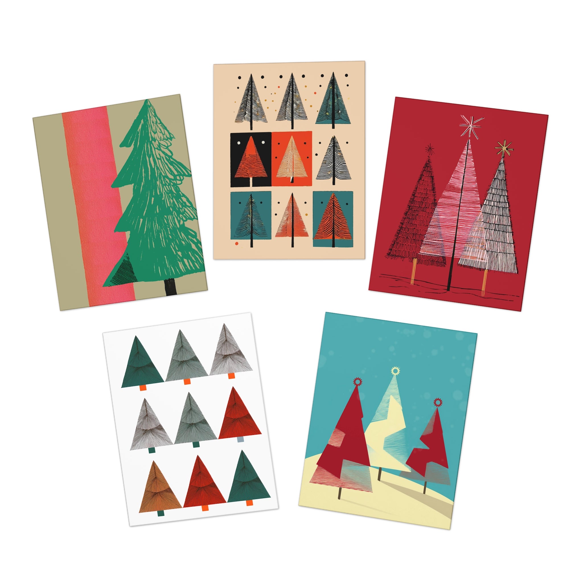 Festive Multi-Design Holiday Trees Greeting Card (5-Pack) - Christmas & Holiday Collection