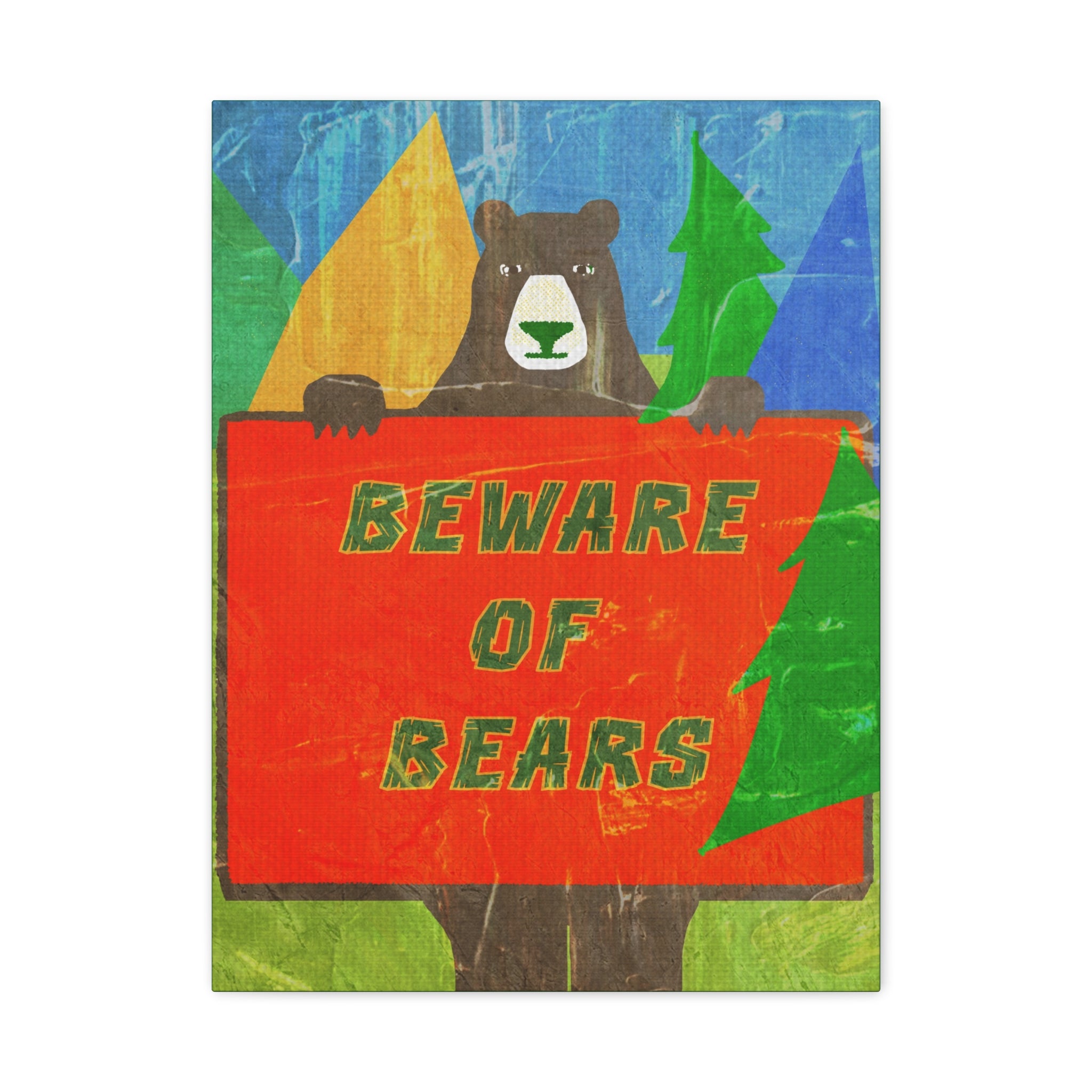 Midwest Modern Campy Beware of Bears Sign  Art Print - Matte Canvas, Stretched, 1.25" -  home decor, wall art, camp, cabin, cottage