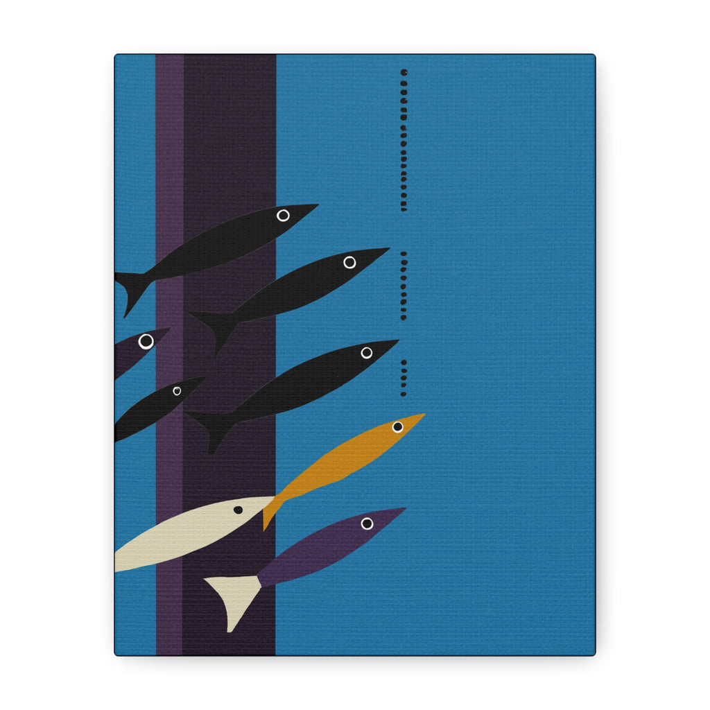 Midwest Modern Abstract Retro School of Fish (G) Print - Matte Canvas, Stretched, 1.25" -  home decor, wall art, nature, fish, fishing