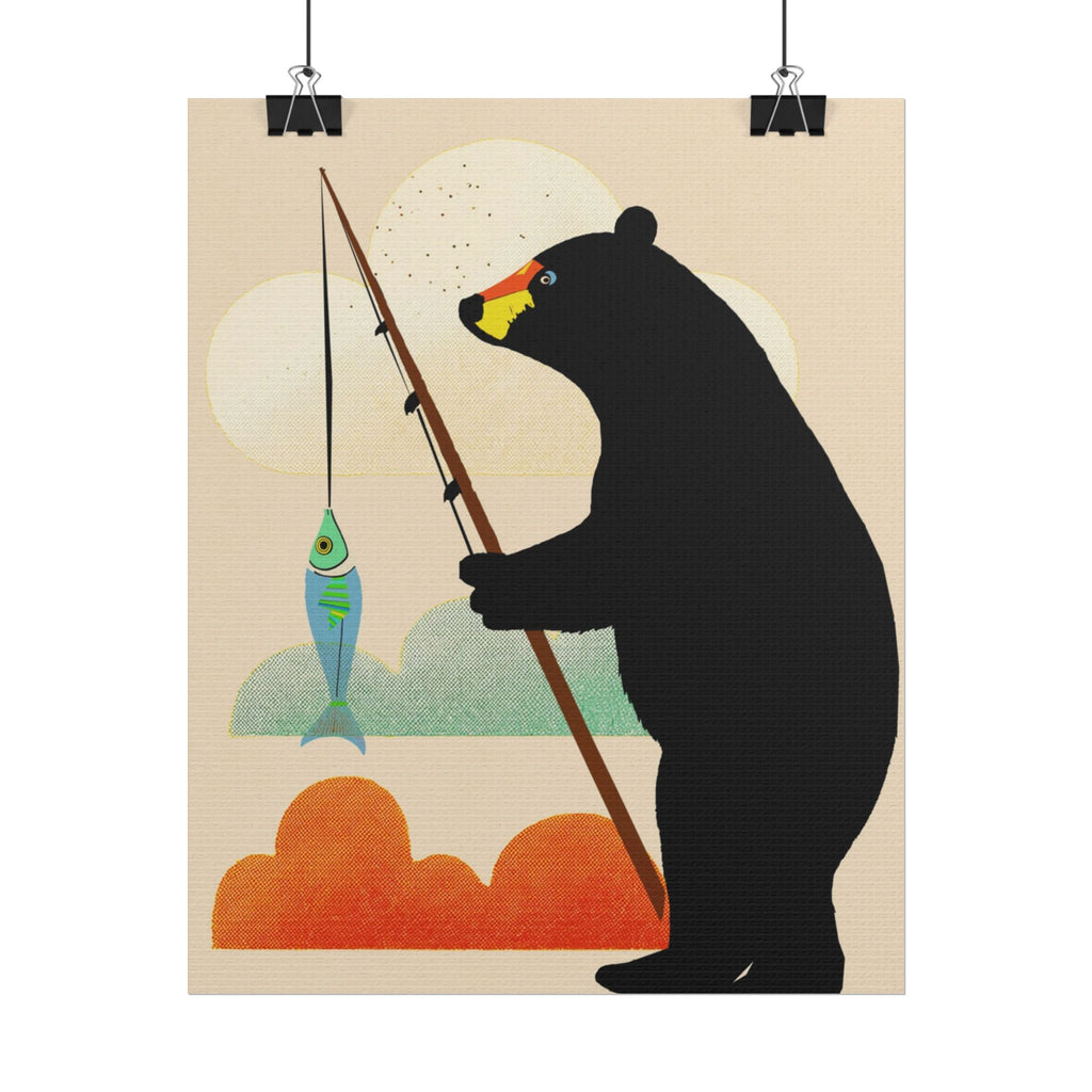 Fishing Bear with Catch Art Print Rolled Poster | Fishing, Bears