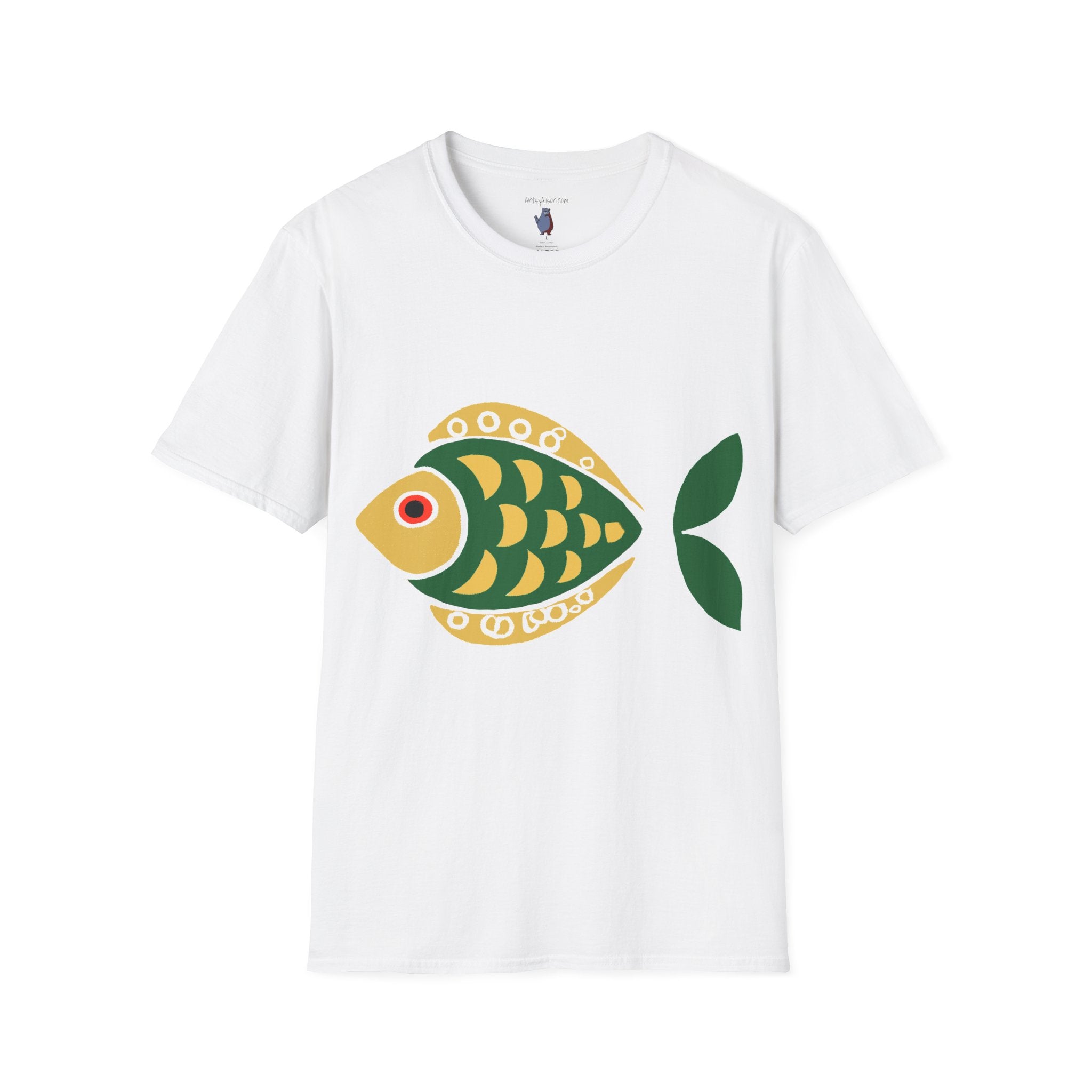 Retro Fish Graphic Art Tee - 100% Cotton T-Shirt