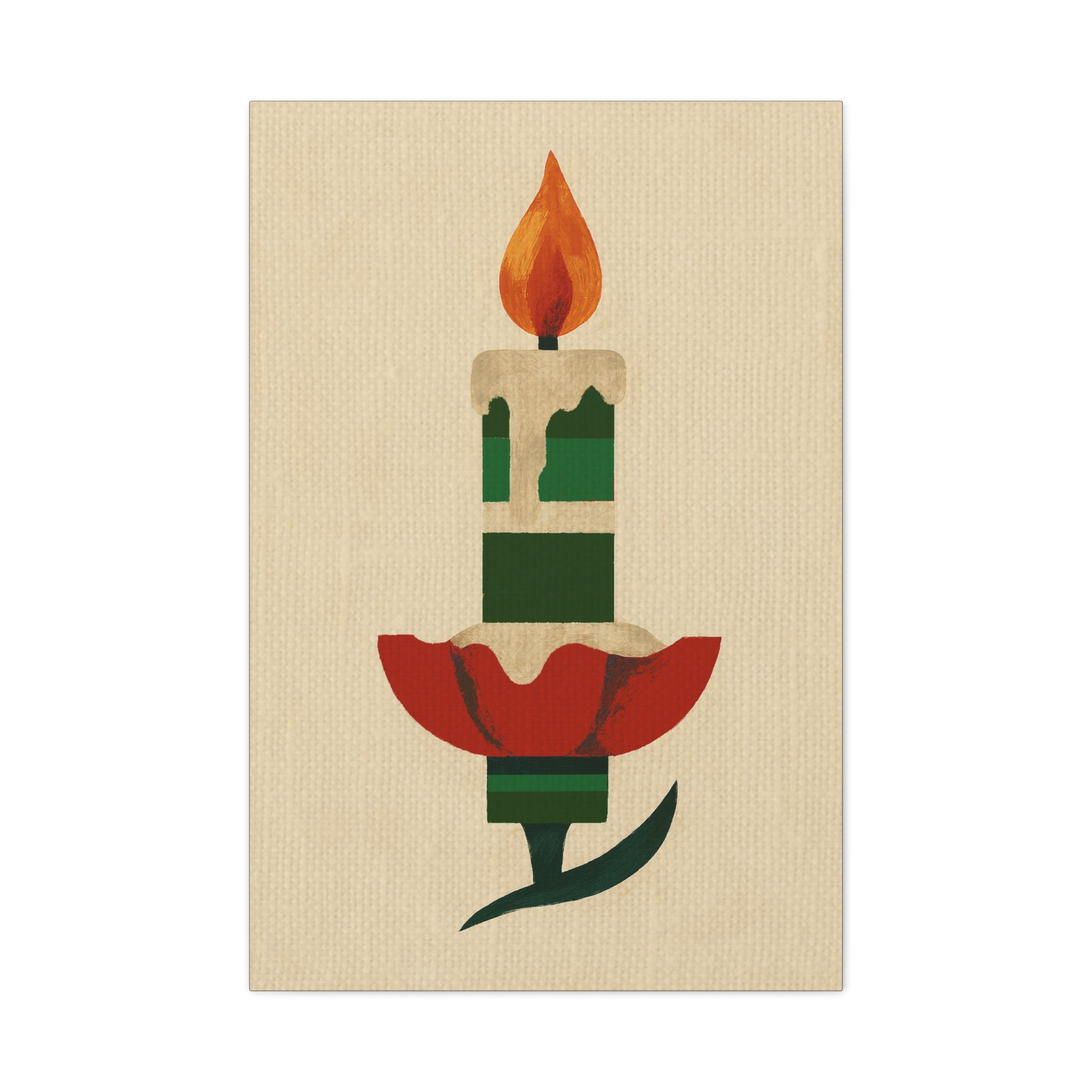 Midwest Mod Seasonal Christmas Art Print -Vintage Clip-On Candle Ornament - Matte Canvas, Stretched, 1.25"