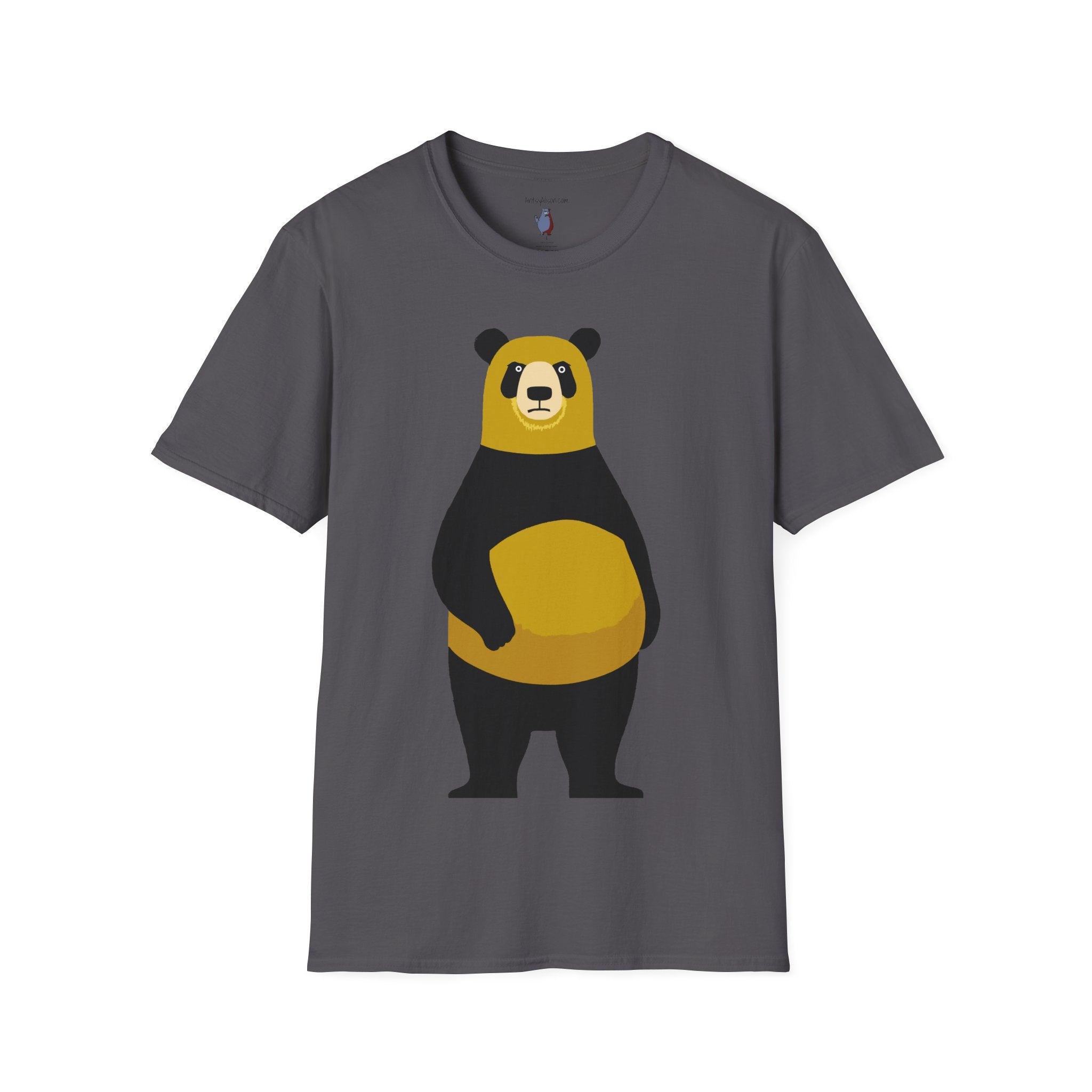 Yellow and Black Bear Number 5 Graphic Art - 100% Cotton T-Shirt