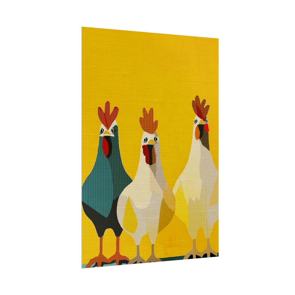 Midwest Modern Pop Art Chicken Trio Two Print Rolled Poster | Farmhouse Wall Art, Rustic Decor, Animal Print, Kitchen Decor, Gift For Chicken Lovers
