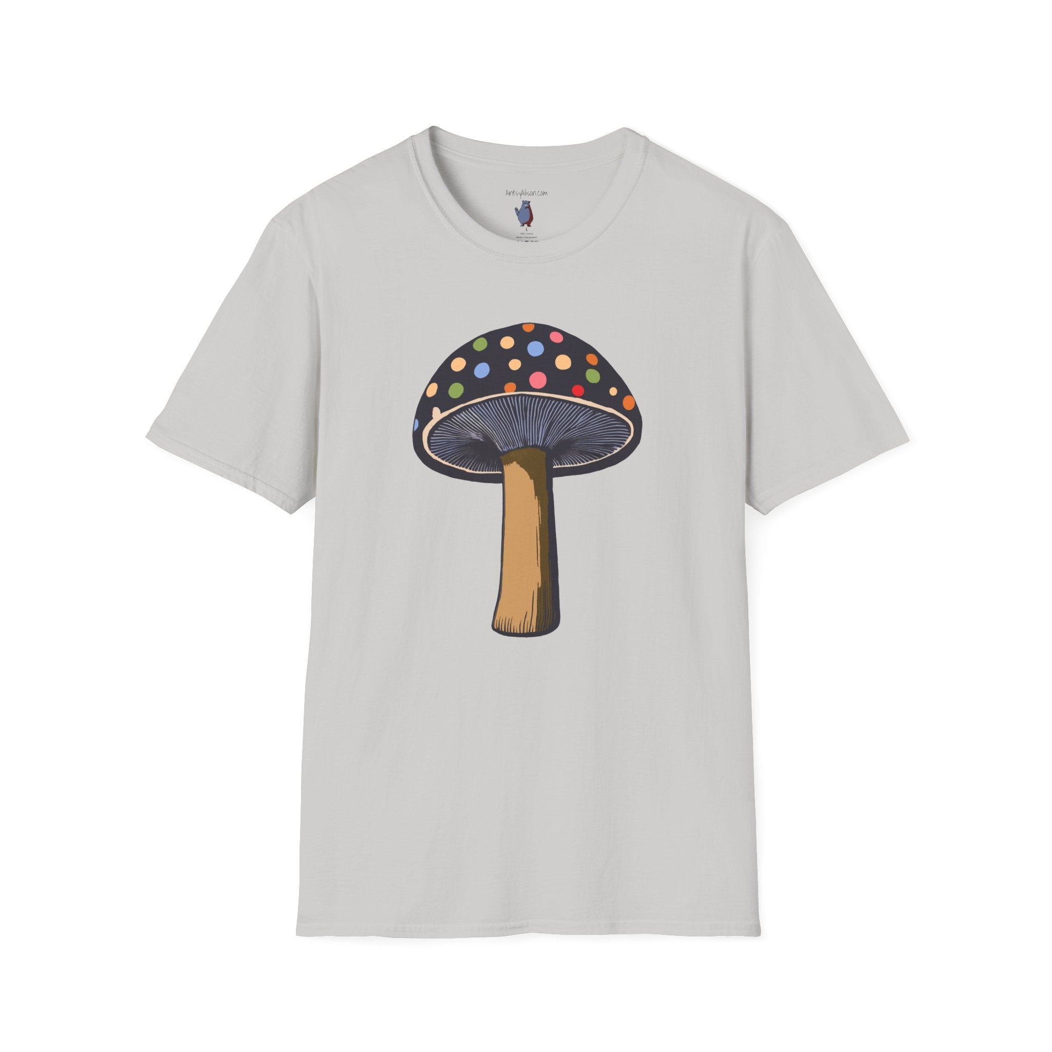 Multi Color Polka Dot Mushroom Graphic Art Tee - 100% Cotton T-Shirt