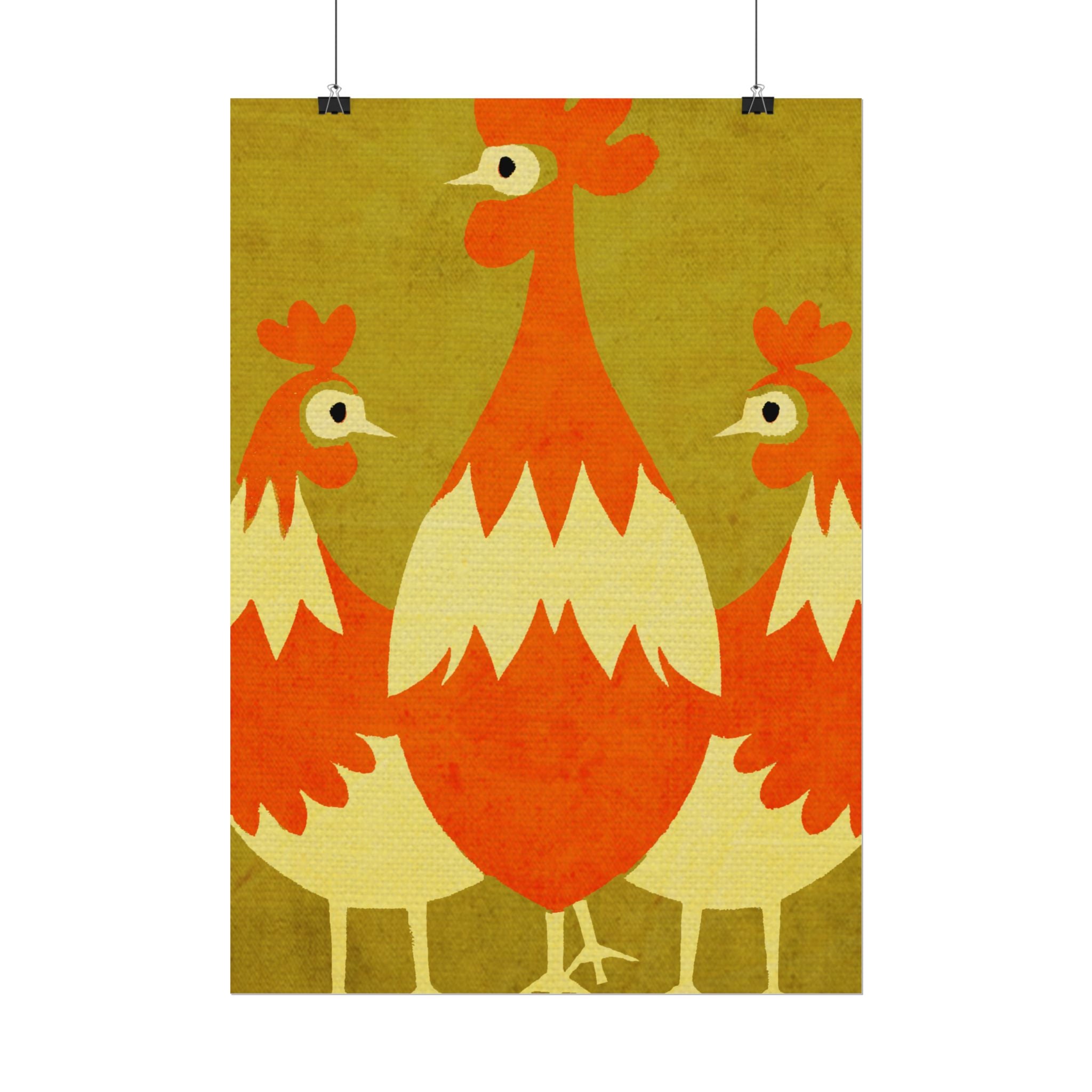 Midwest Modern Pop Art Chicken Trio Print Rolled Poster | Farmhouse Wall Art, Rustic Decor, Animal Print, Kitchen Decor, Gift For Chicken Lovers