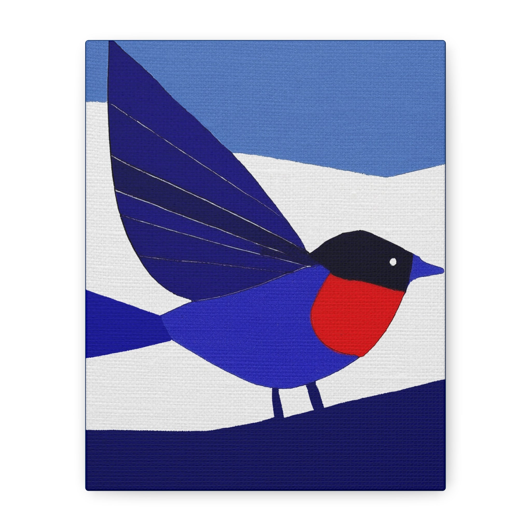Midwest Modern Abstract Bird in Blue and Red Folk Art - Matte Canvas, Stretched, 1.25" -  home decor, wall art, bird, folk art