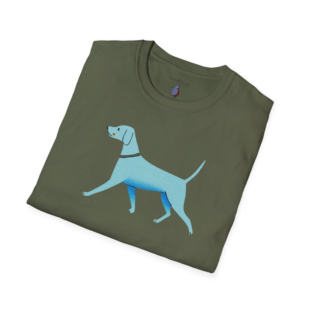 Midwest Modern Walking Blue Dog - 100% Cotton Graphic Tee - animal lovers, dogs, canines, blue