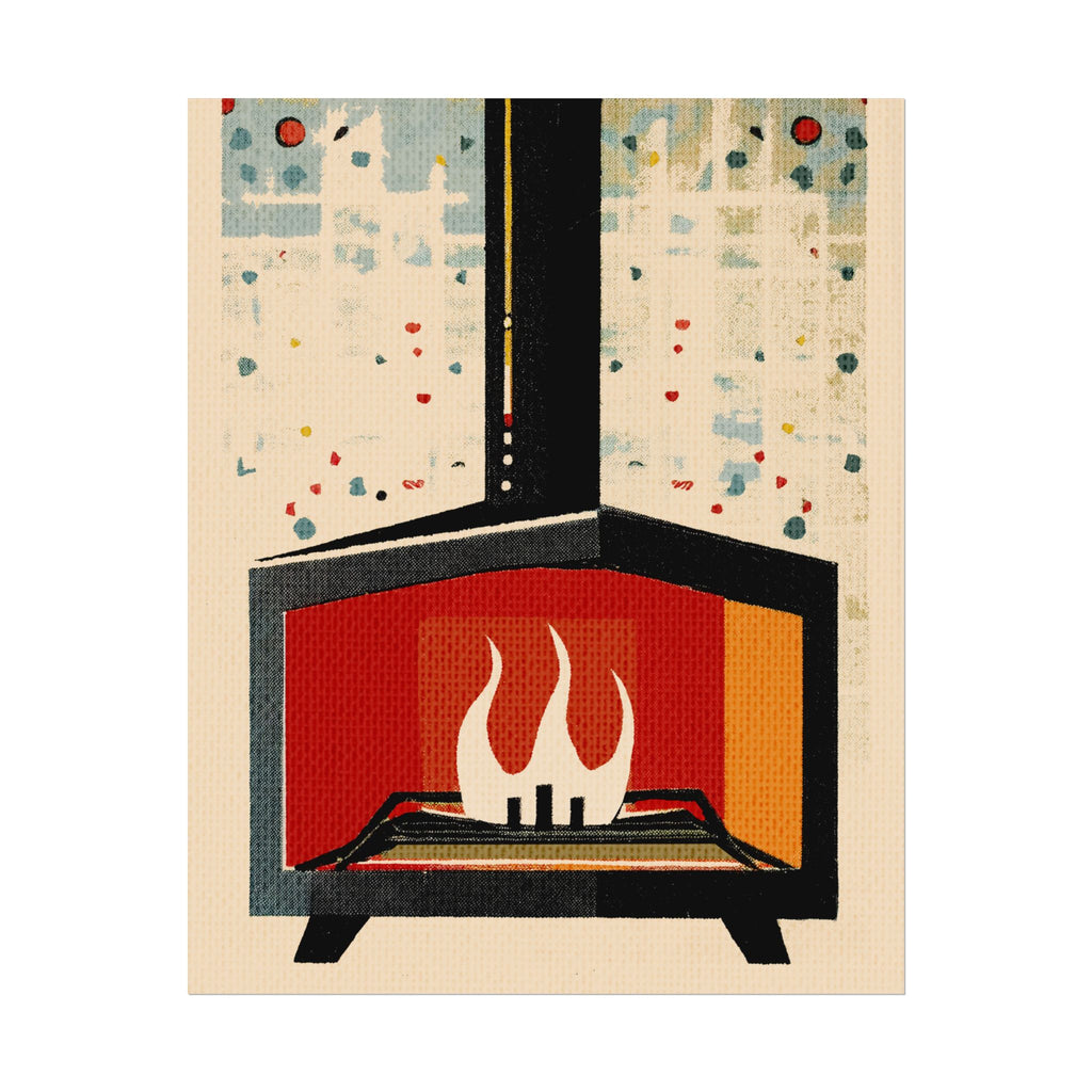 Mid Century Modern Fireplace Art Print Rolled Poster | Wall Art, Midwest Mod