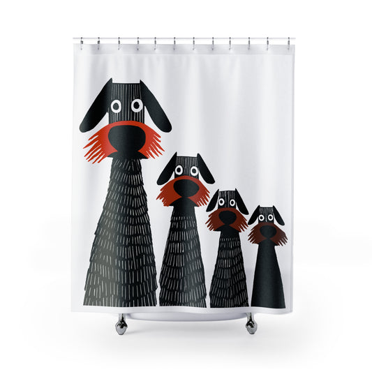 Retro Inspired Wide Eyed Dogs Shower Curtain Orange Gradient