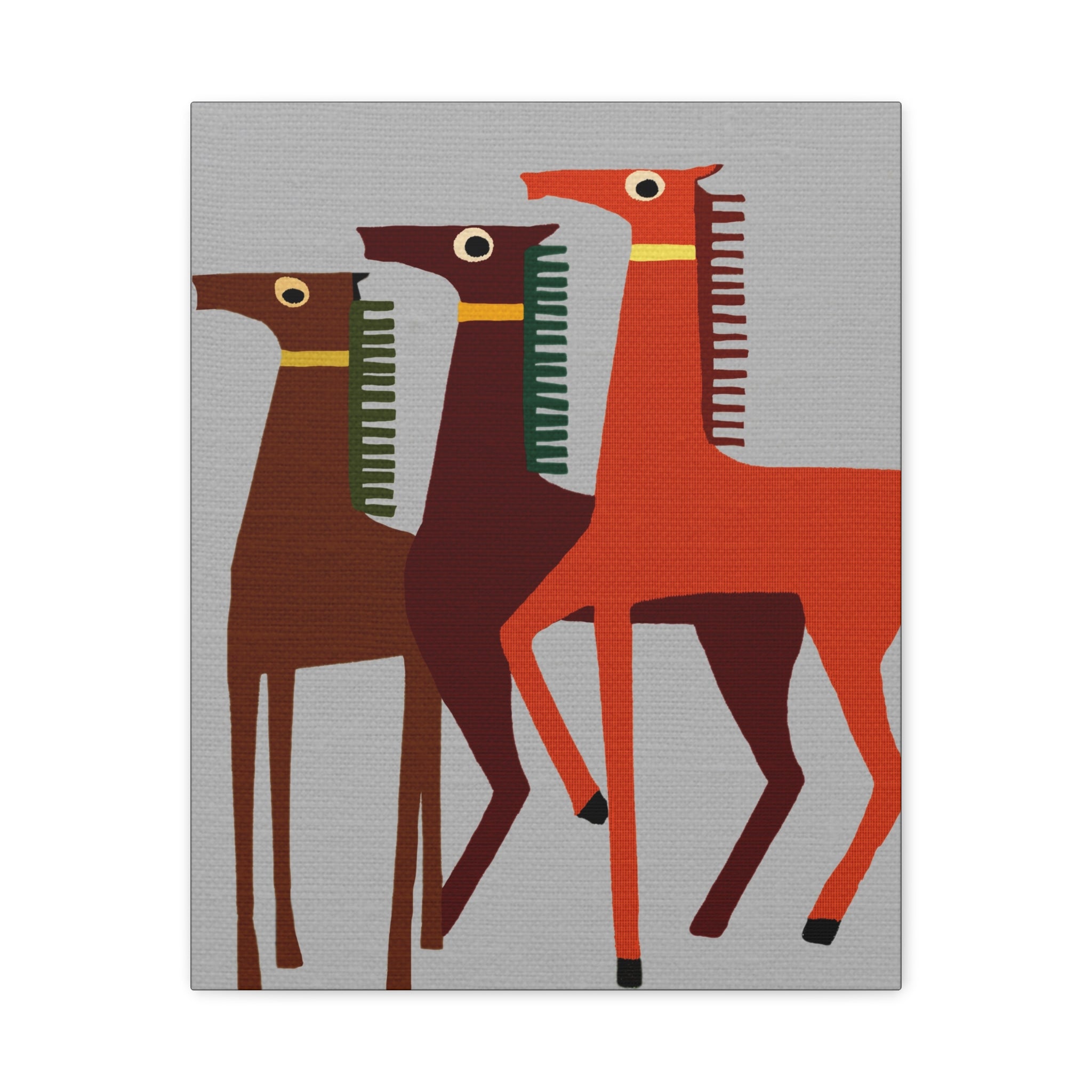 Midwest Modern Abstract Folk Art Style Horse Trio Art - Matte Canvas, Stretched, 1.25" -  home decor, wall art, folk art, horses