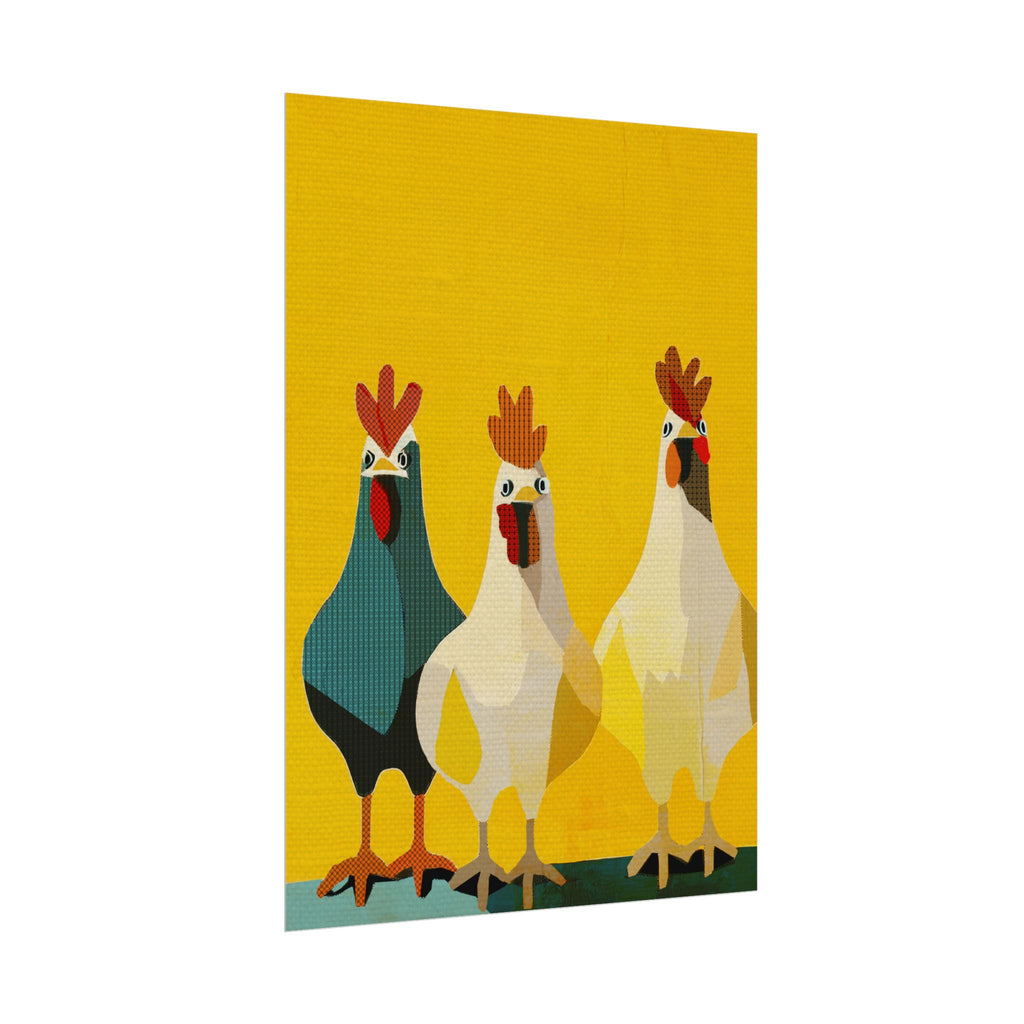 Midwest Modern Pop Art Chicken Trio Two Print Rolled Poster | Farmhouse Wall Art, Rustic Decor, Animal Print, Kitchen Decor, Gift For Chicken Lovers