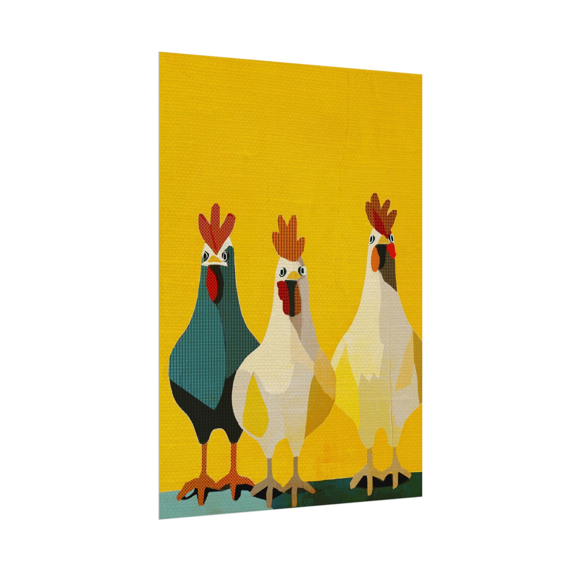 Midwest Modern Pop Art Chicken Trio Two Print Rolled Poster | Farmhouse Wall Art, Rustic Decor, Animal Print, Kitchen Decor, Gift For Chicken Lovers