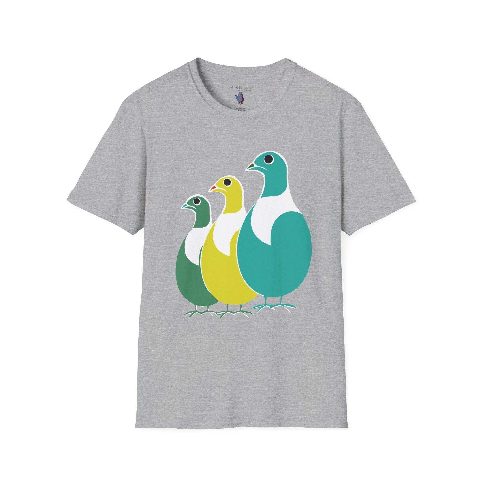 Midwest Modern Pop Art Partridge Trio in Blues - 100% Cotton Graphic Tee - animal lovers, cute, partridge, bird